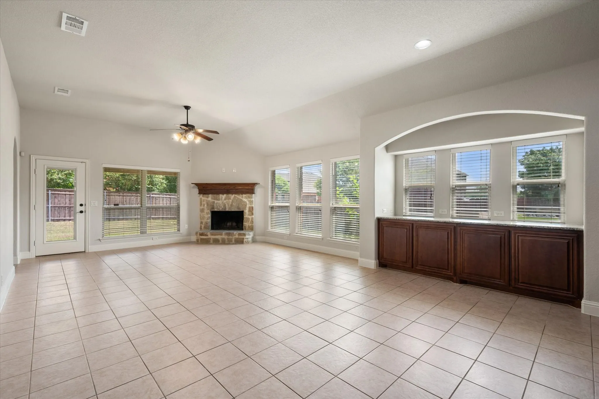 Living room with a fireplace