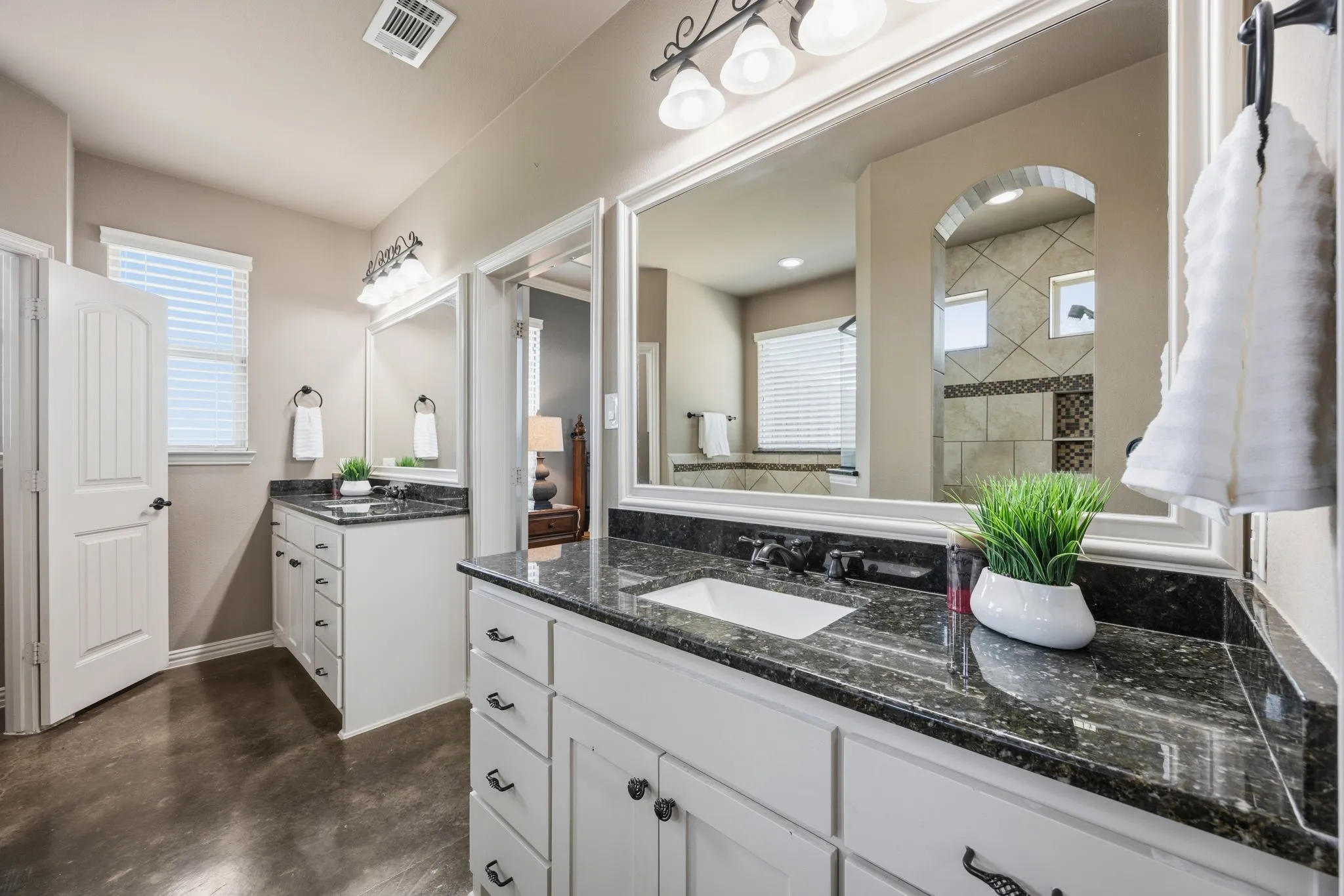 Separate vanities.