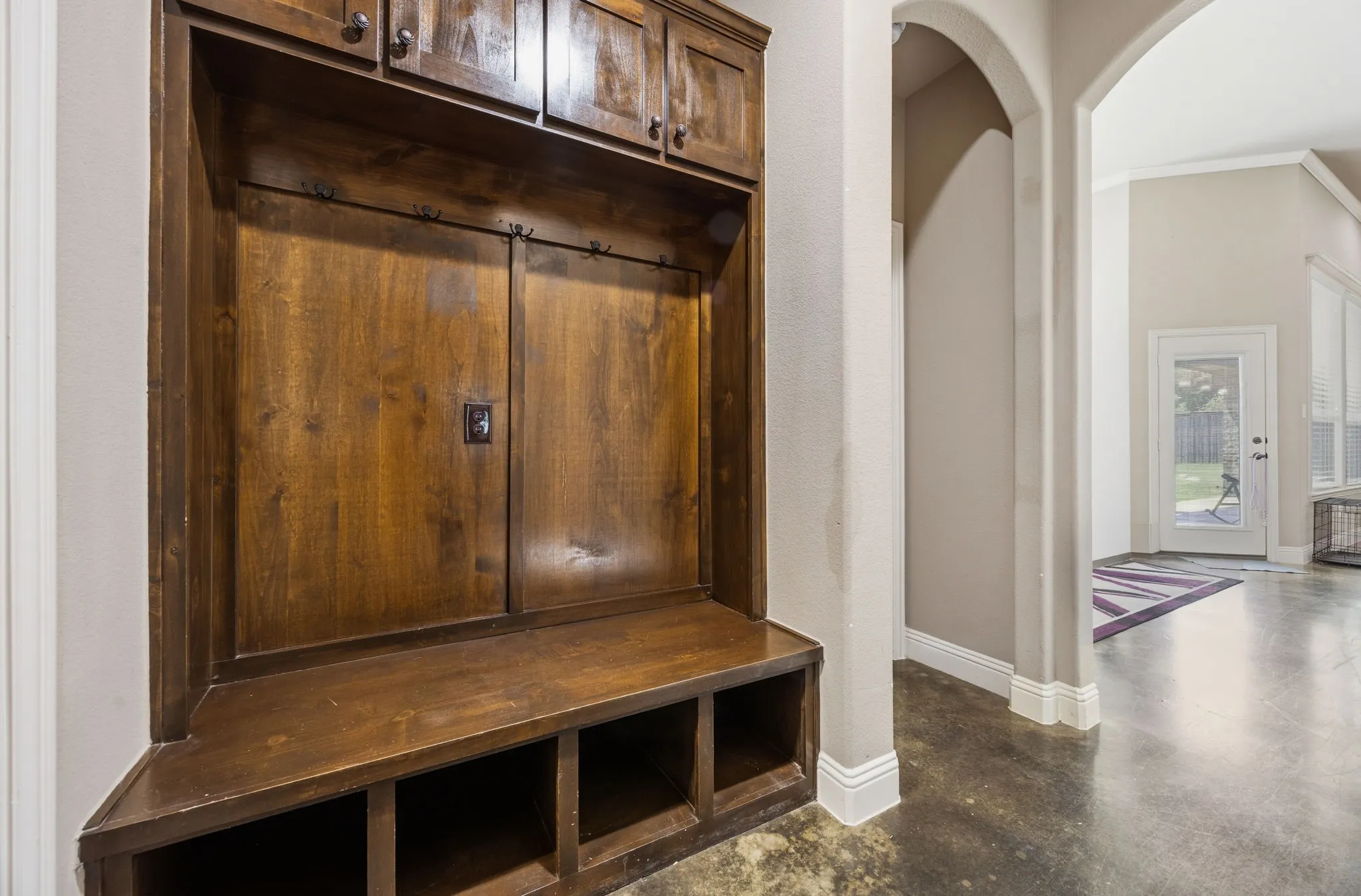 Mudroom inside garage.