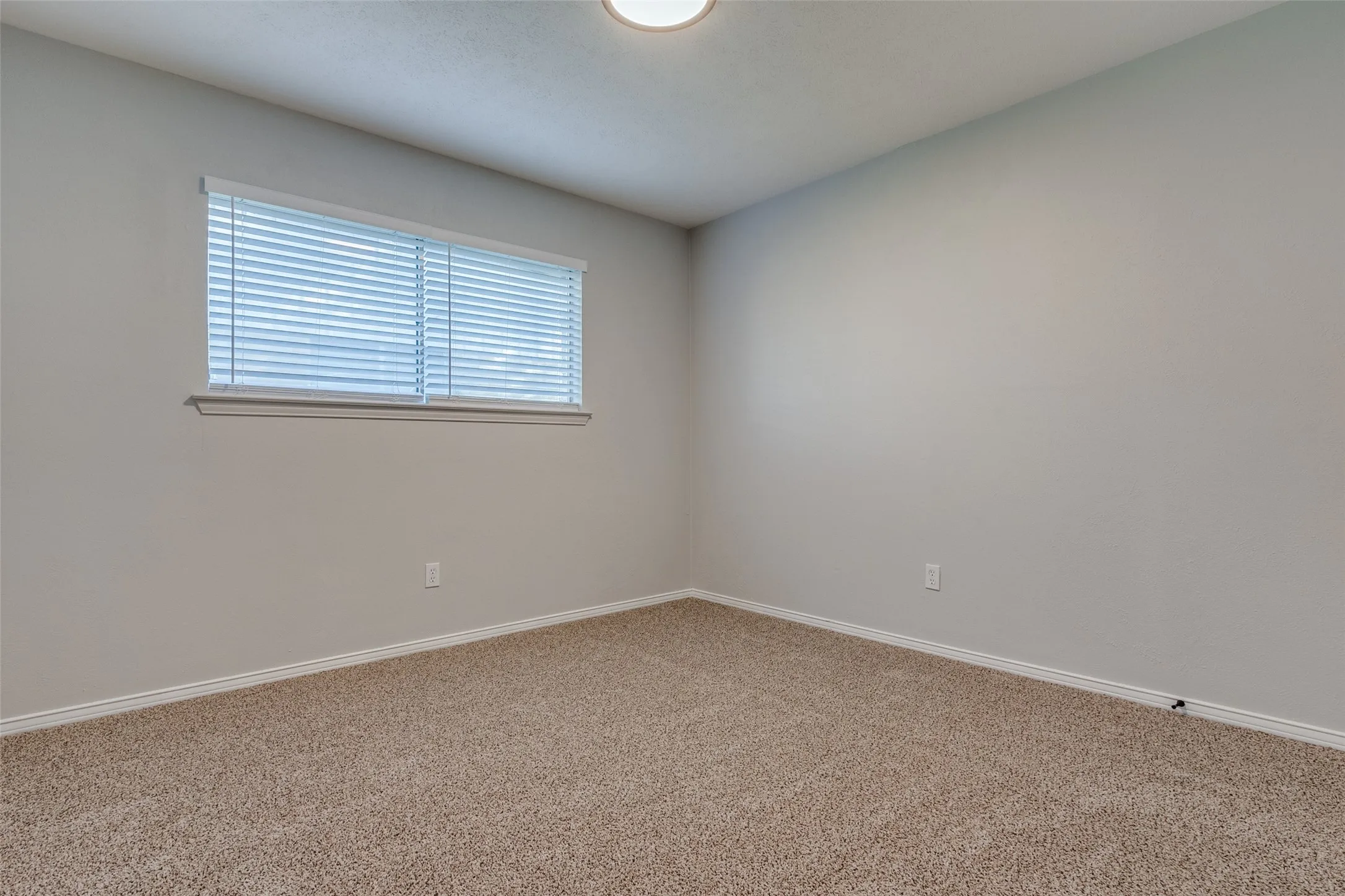 Neutral-toned walls complement plush carpeting