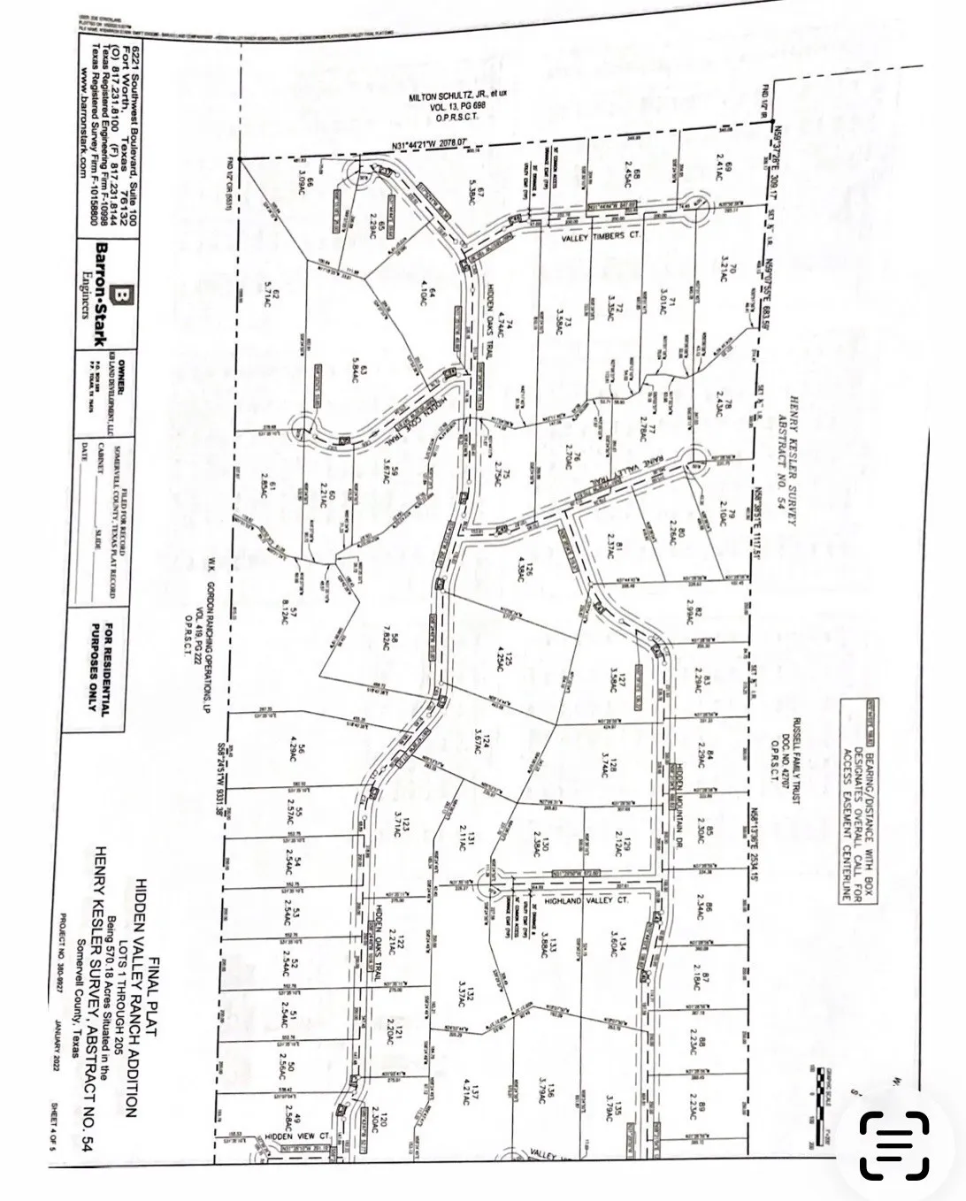 Final Plat. Detailing the subdivision of the property into individual lots and their respective boundaries