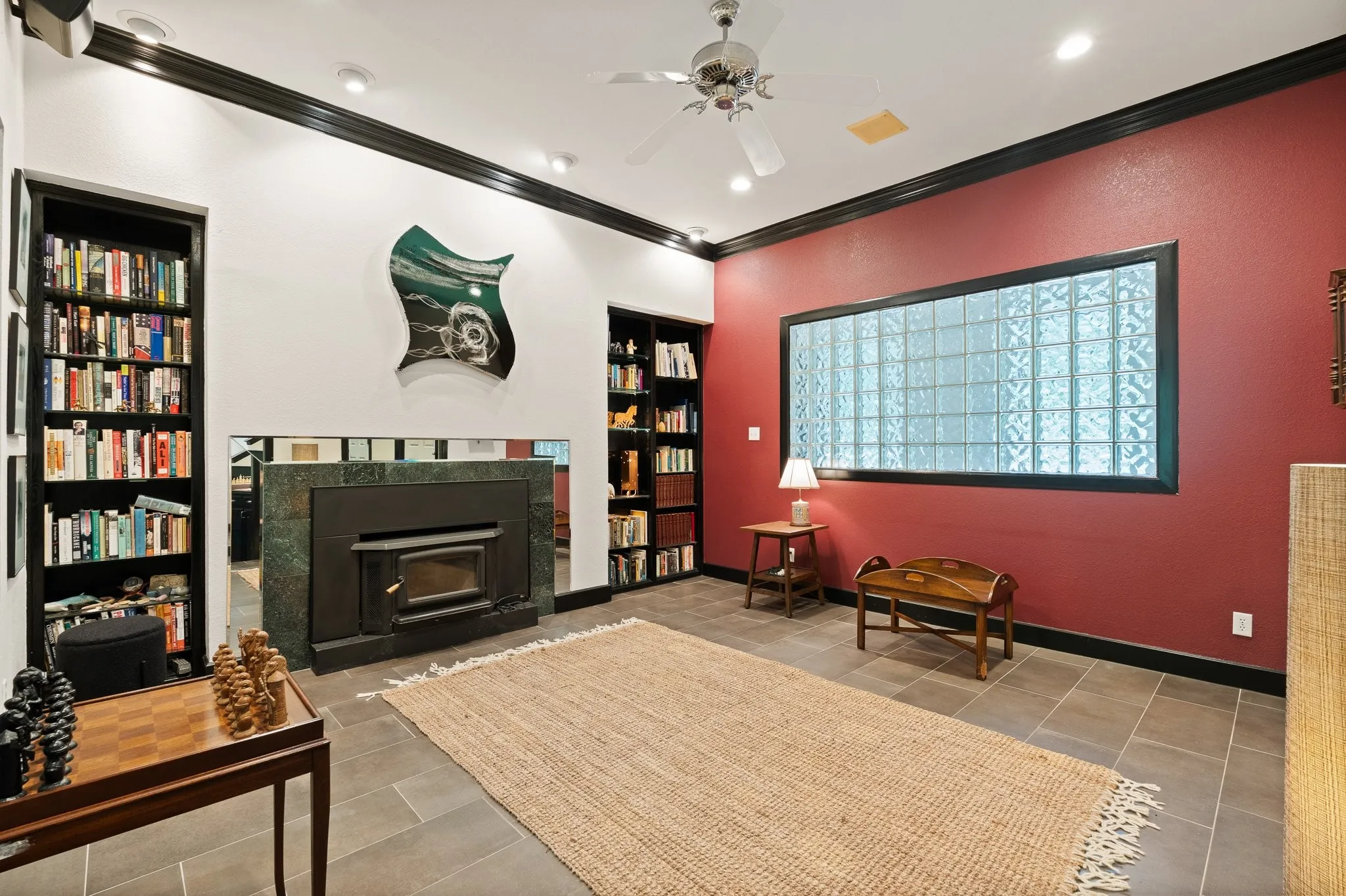 Downstairs living room with wood burning stove - fireplace