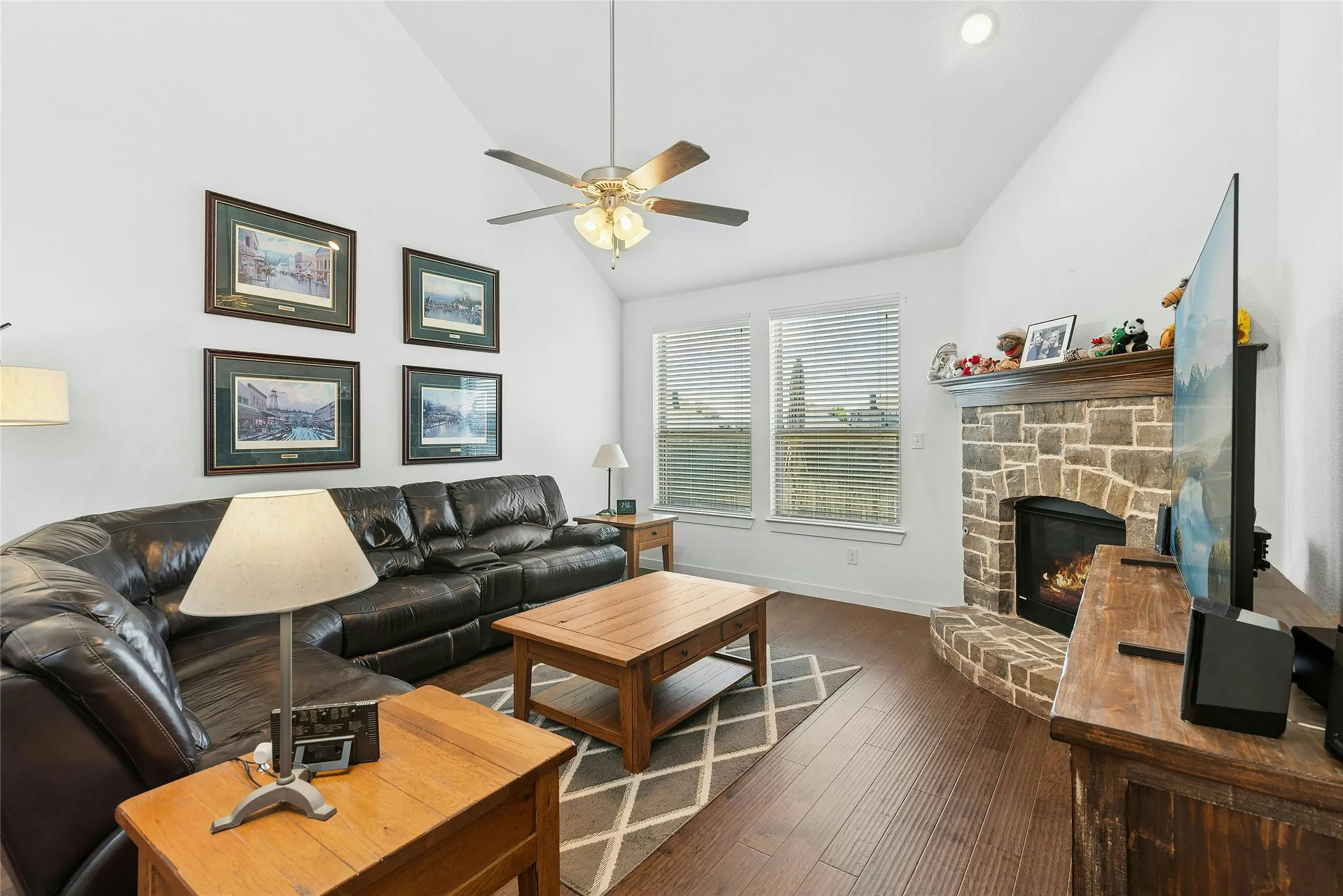 View of Living Room w Fireplace.