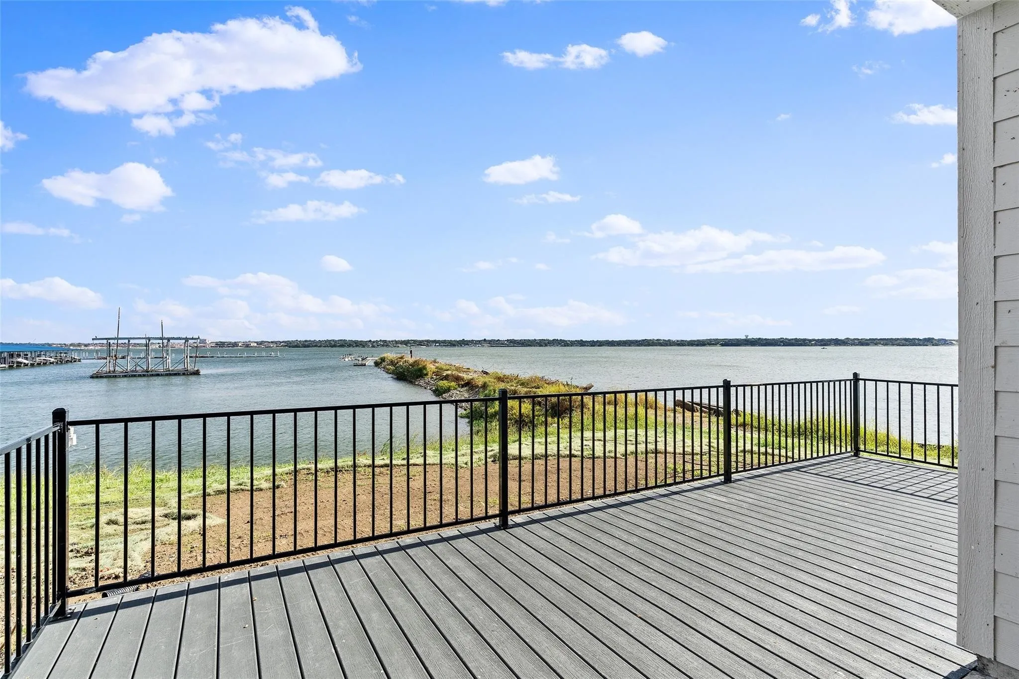 Wood deck facing lake
& marina area