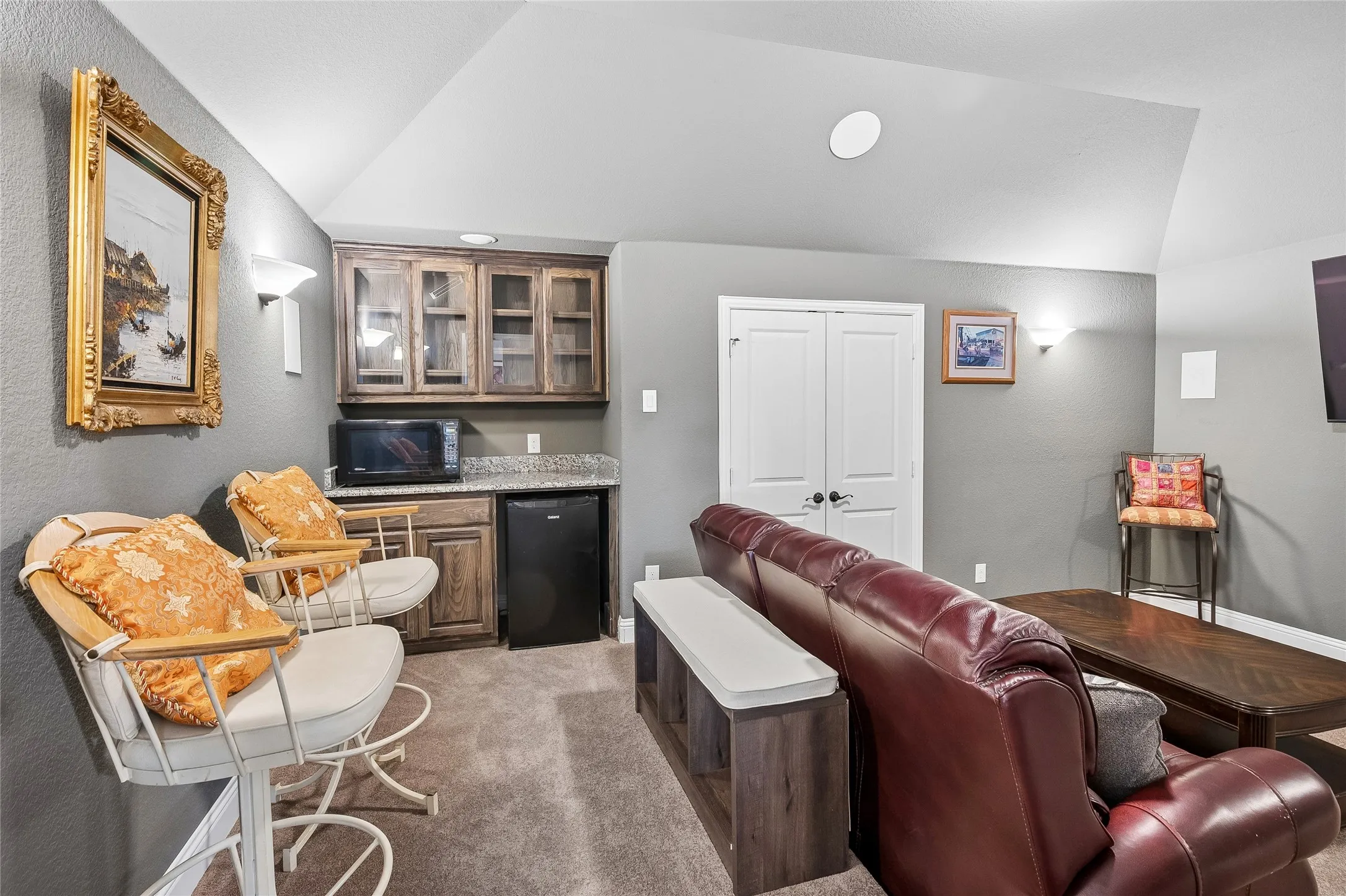 Media room with multi levels for easy viewing