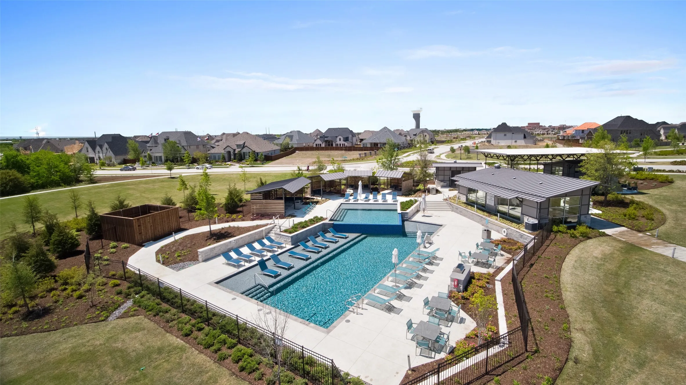 Residents enjoy access to Edgestone's exceptional resort-style amenity center, featuring a stunning community pool with tanning ledges, shaded cabanas, expansive sun decks, and modern gathering spaces. Beautifully landscaped grounds and thoughtfully designed amenities create the perfect setting to relax, entertain, and enjoy the vibrant Frisco lifestyle.