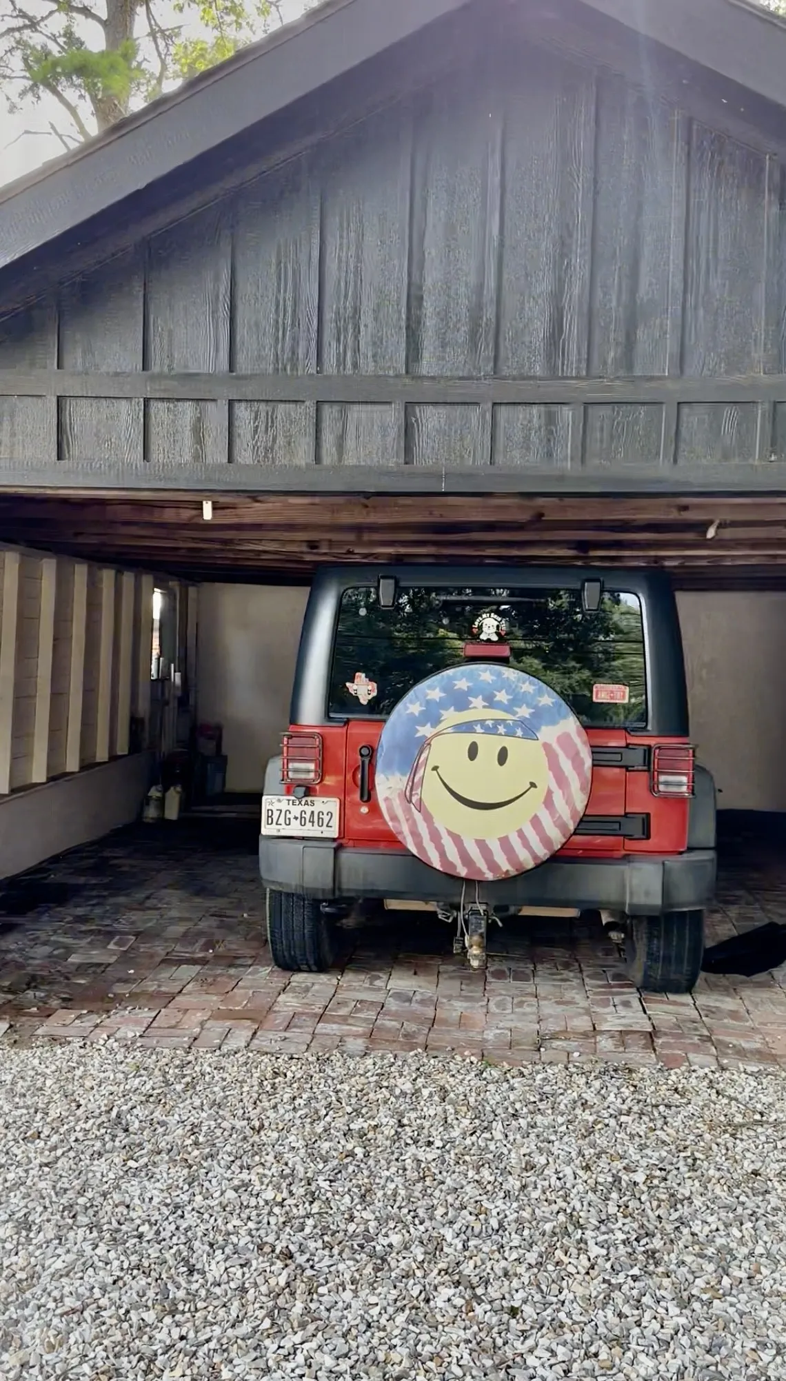 Detached garage with extended driveway. Parking for 4. Garage has no door and is probably big enough for 2 economy cars or one midsized and motorcycles, mowers…