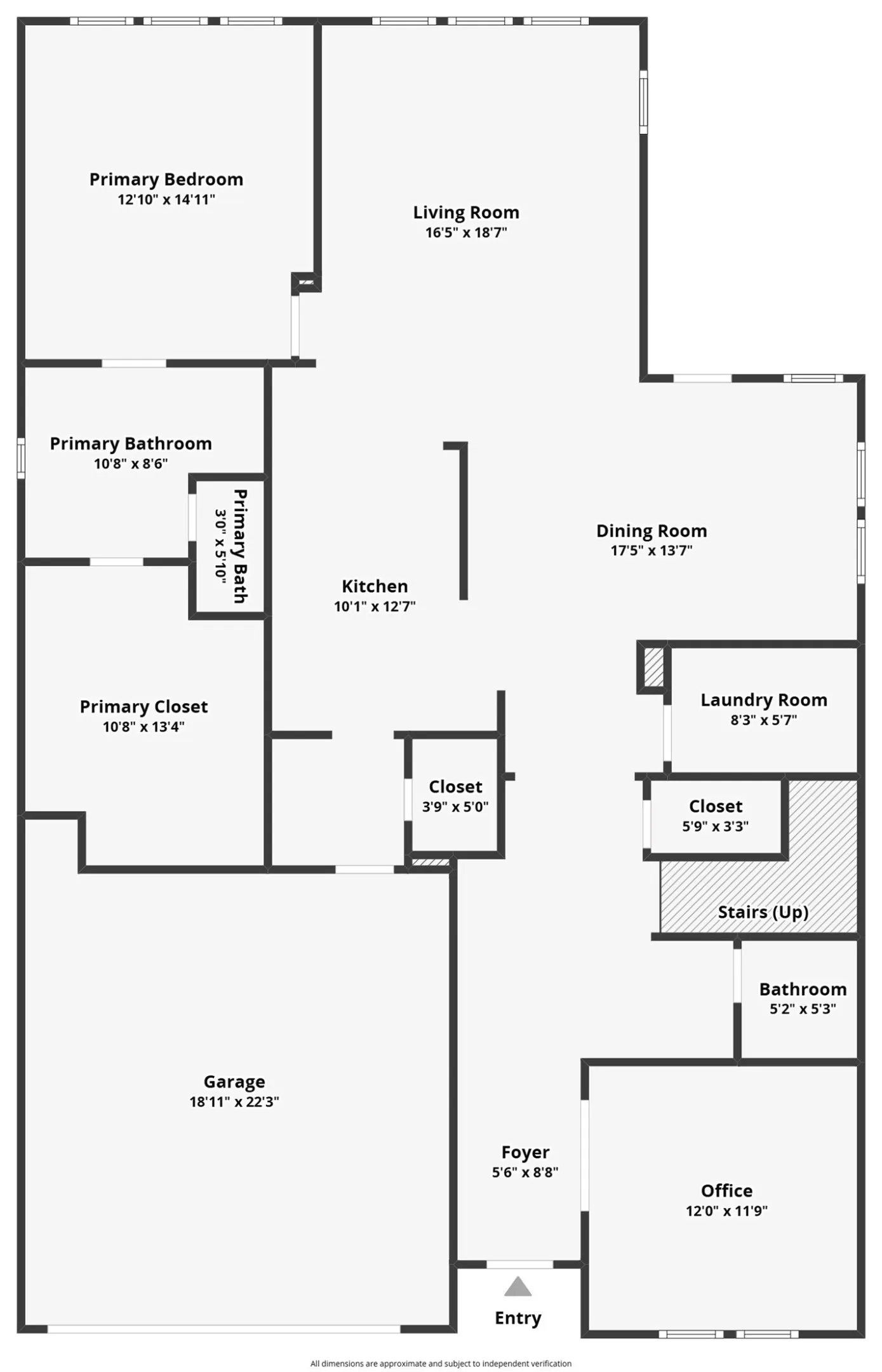 Floorplan of first floor at 5149 Cantle Ct in Fort Worth, Texas, Tarrant County, with split floorplan, dedicated office, and open concept.