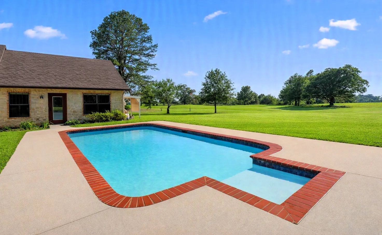 Add a couple of umbrellas, Adirondack chairs, pool loungers, floats, & a beach ball for pure pool happiness!
