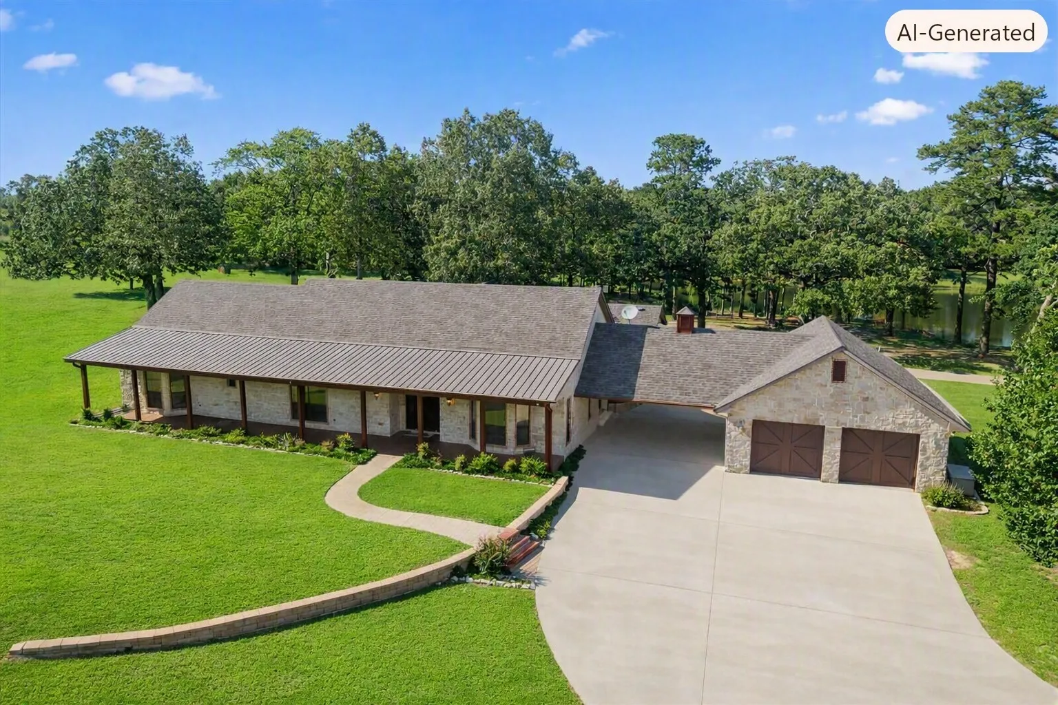 One can't help but notice the tree-scape in back of the home!