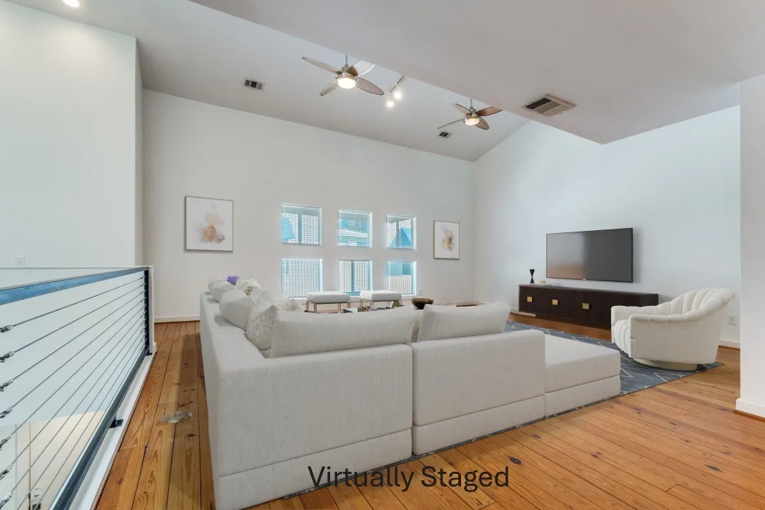 Living space has room for multiple gathering areas.