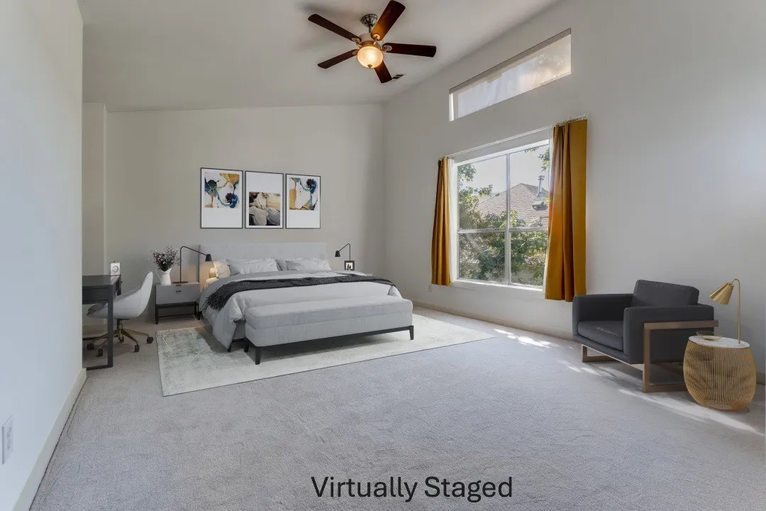 Large primary with nook and room for seating area.