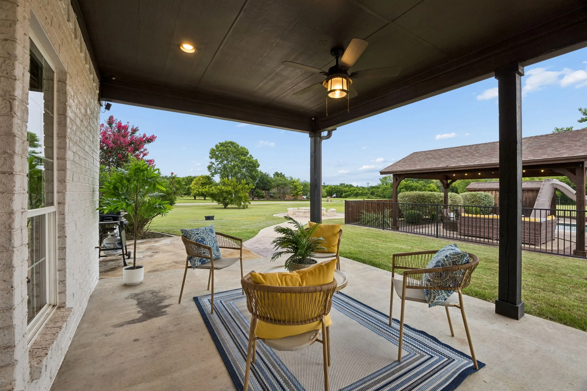 The moment you step outside, everything feels so calm and peaceful. All of the porches are shaded in the evening as the front of the home faces west.