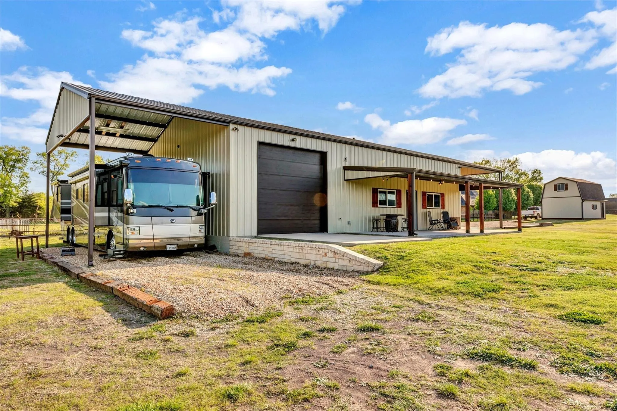 Covered in the back for RV or boat storage.