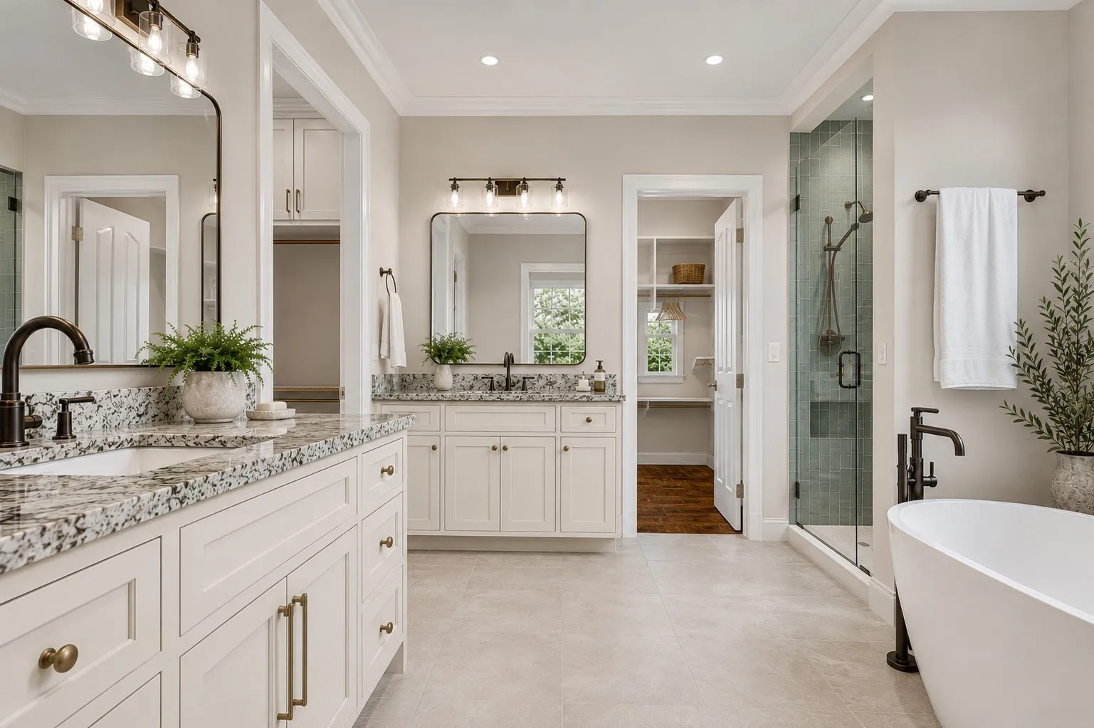 Primary bath will have a new shower, freestanding tub, new floors, lighting and mirrors.