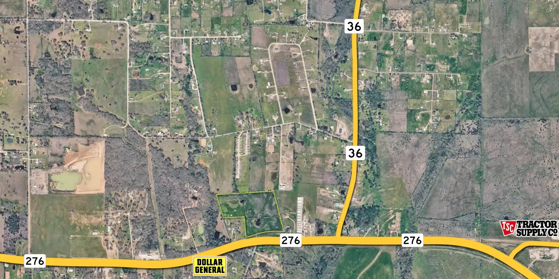 Aerial Map. Illustrating the property's spatial relationships to US Route 36 and US Route 276, including nearby commercial entities