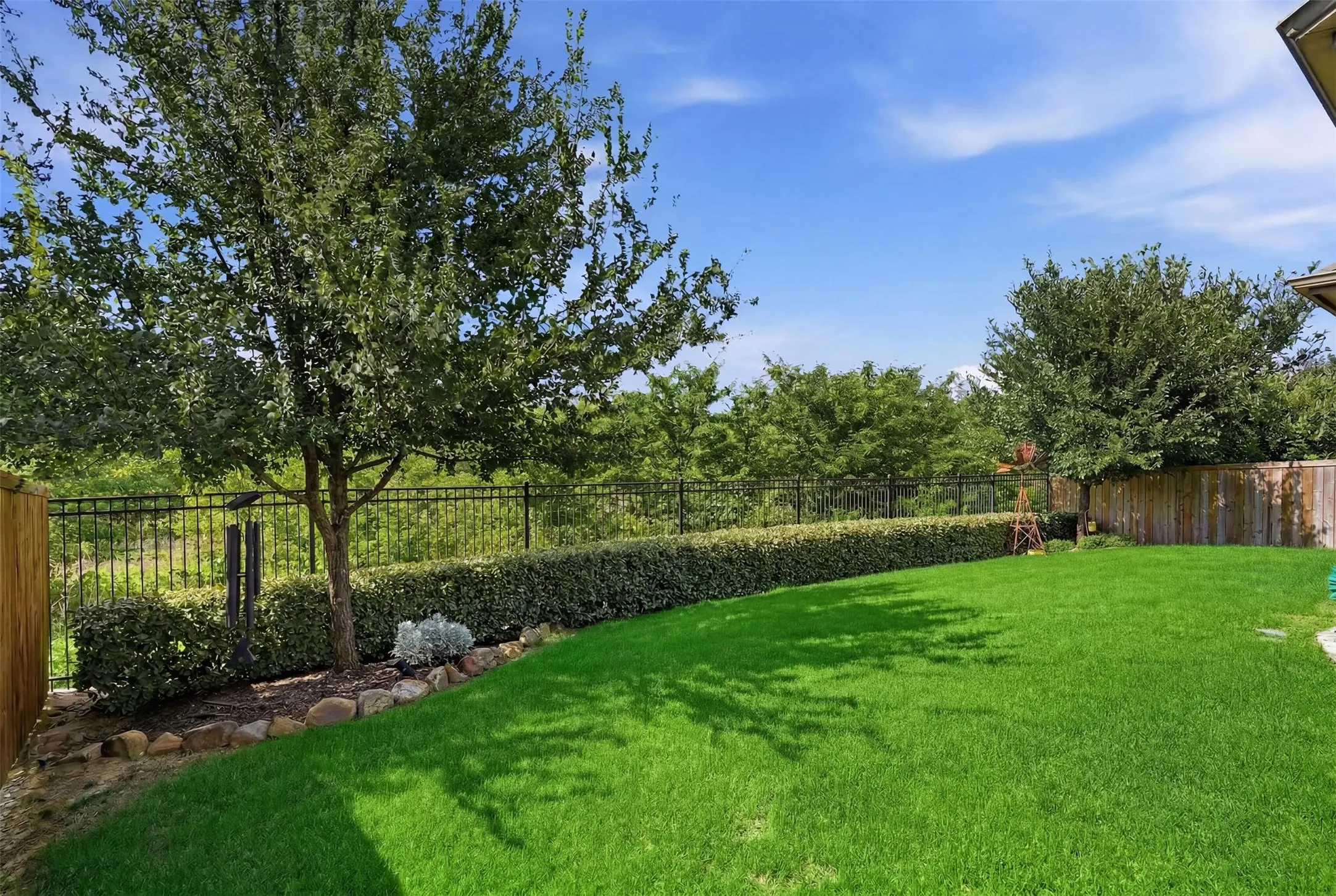 A beautifully maintained backyard with plenty of room to relax, play, or entertain.