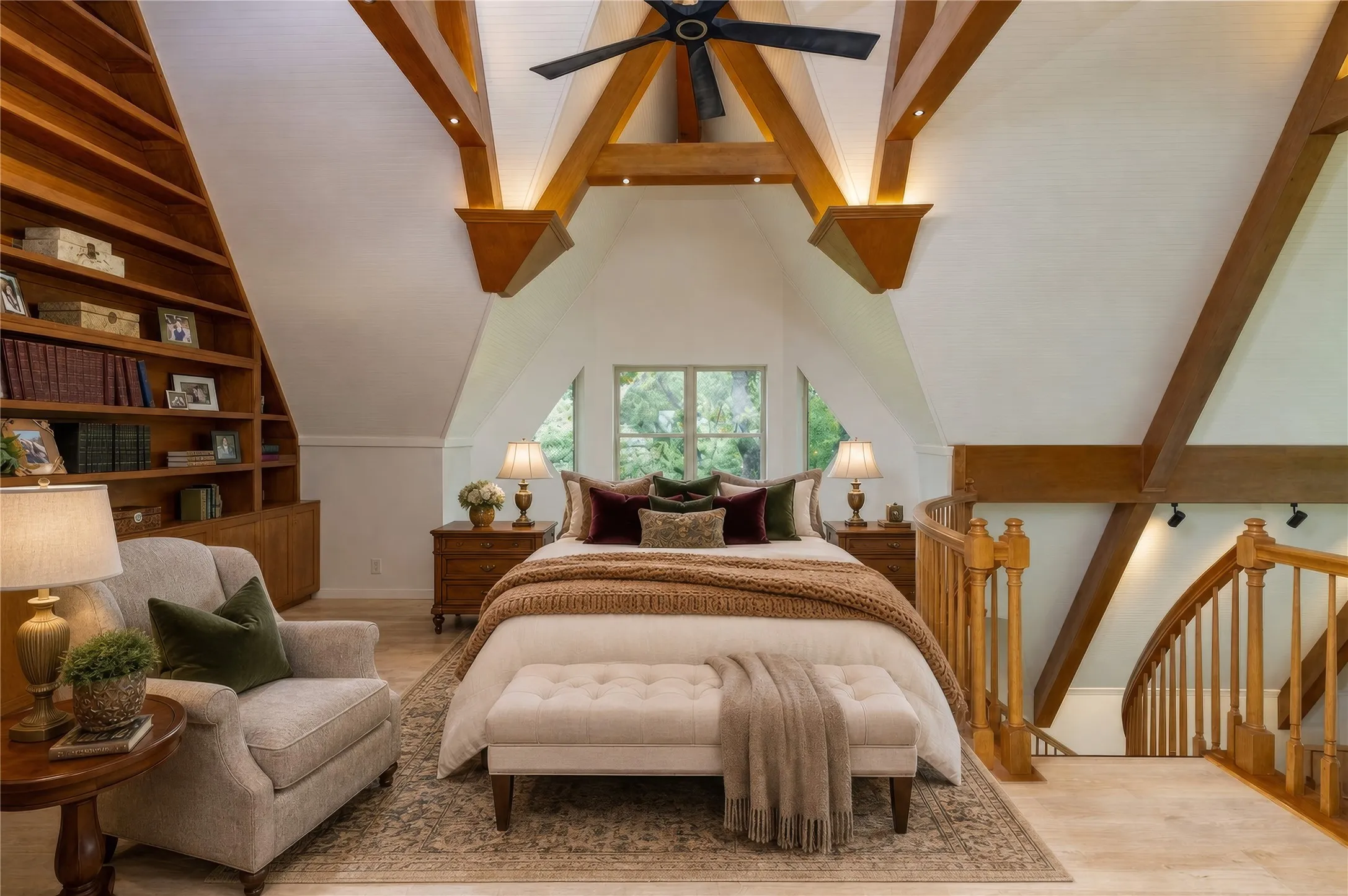 The Loft, virtually staged to show a 2nd Primary Suite, presents additional options as an ideal library, home office, or game room. The third full bath and rooftop deck are a few steps away.