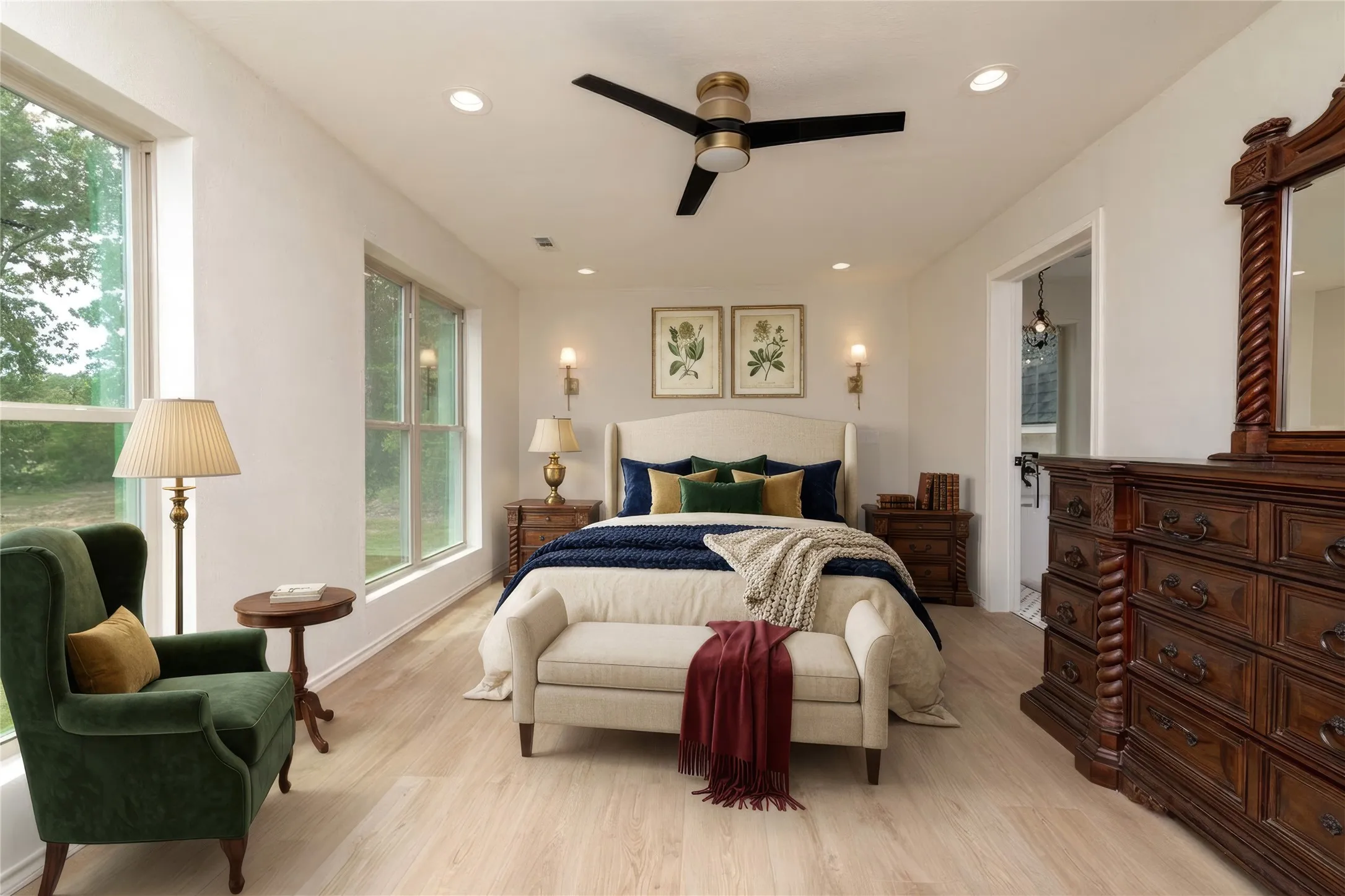 Primary Suite Bedroom on the main floor was added by the current owners and s elegant and spacious.