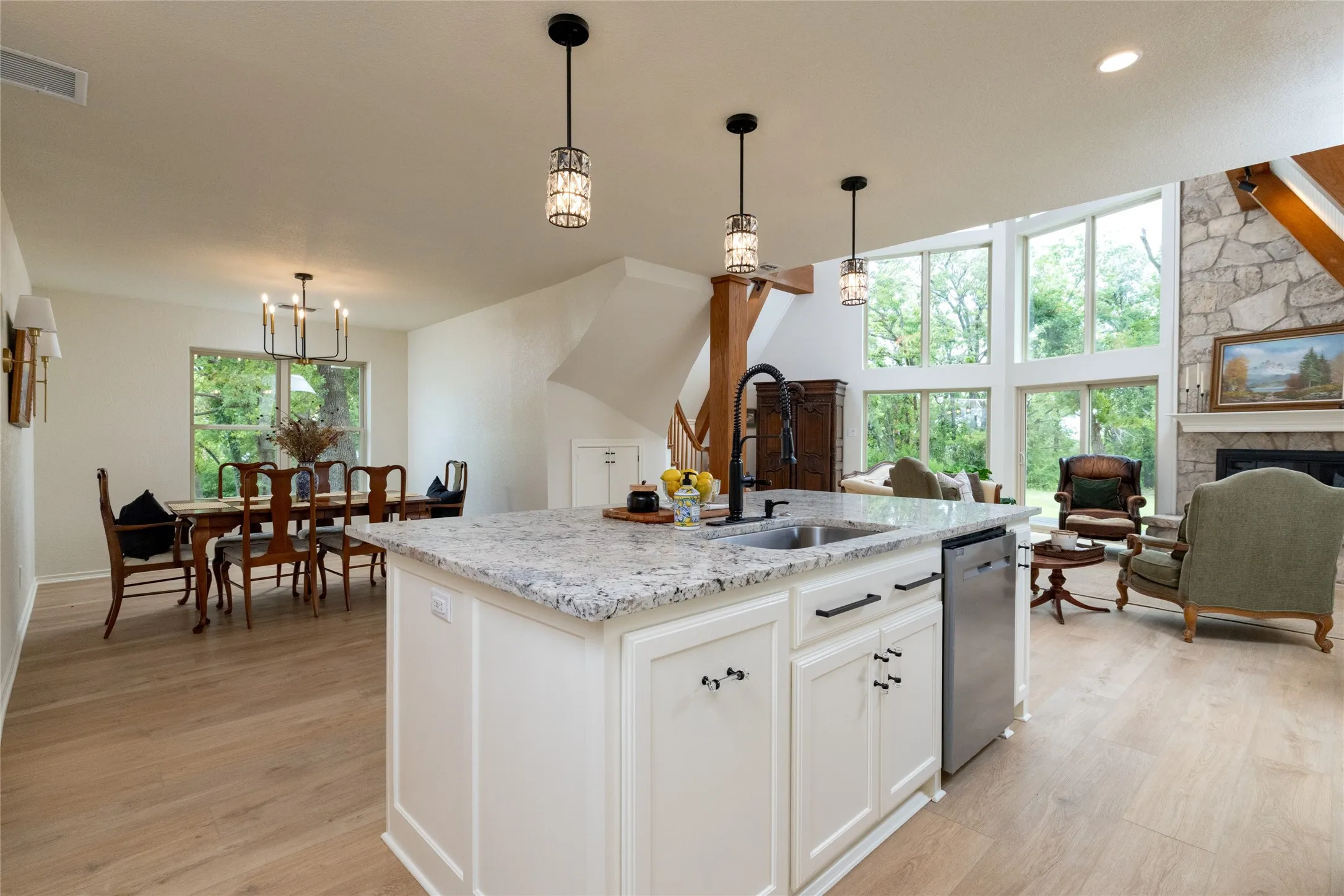 View toward the Dining Room and  GreatRoom from the Kitchen.