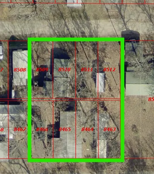 8 lots.  Road access to both sides of property.