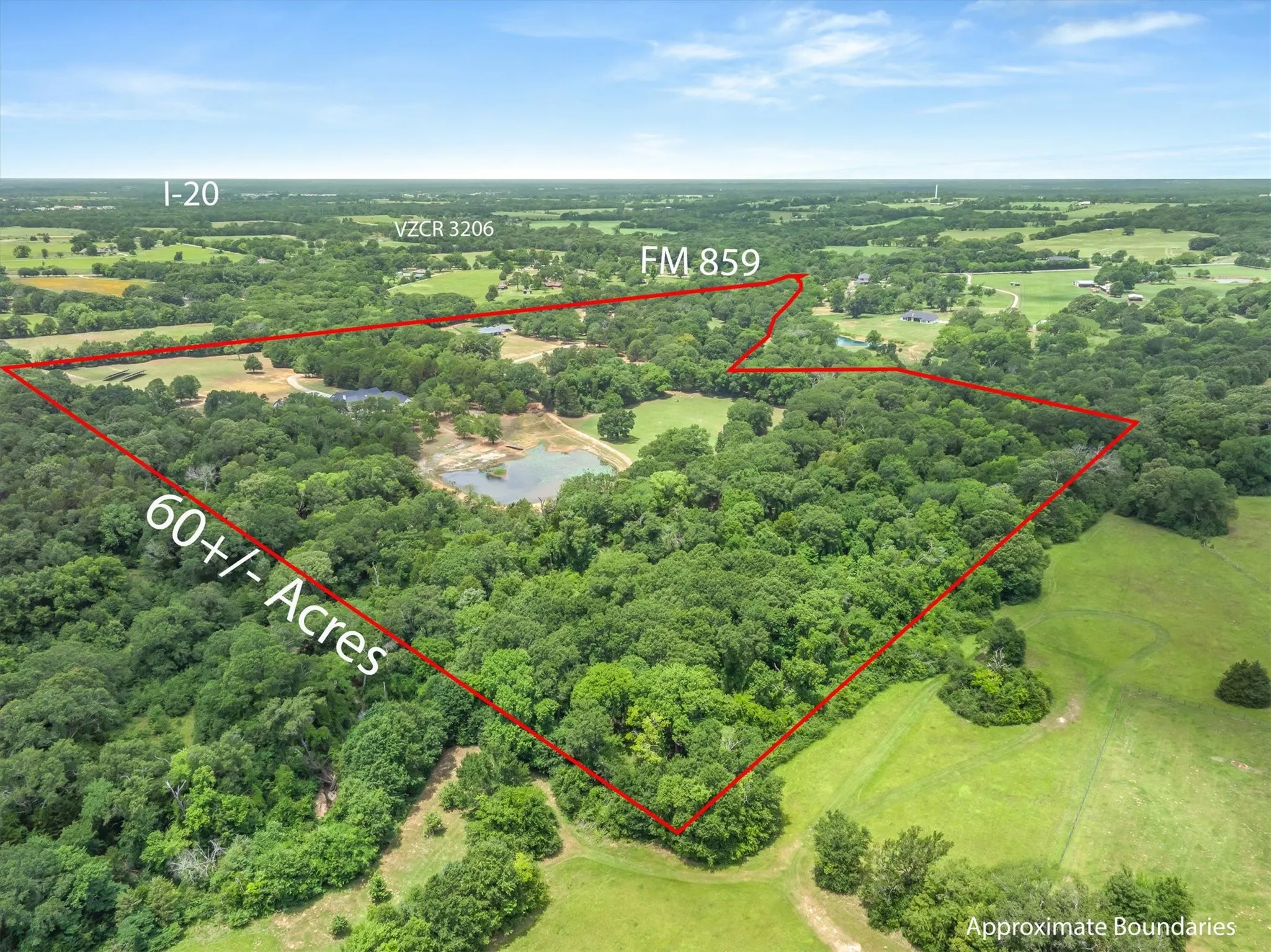 Expansive 62.8 acre property with mature tree coverage and open clearings