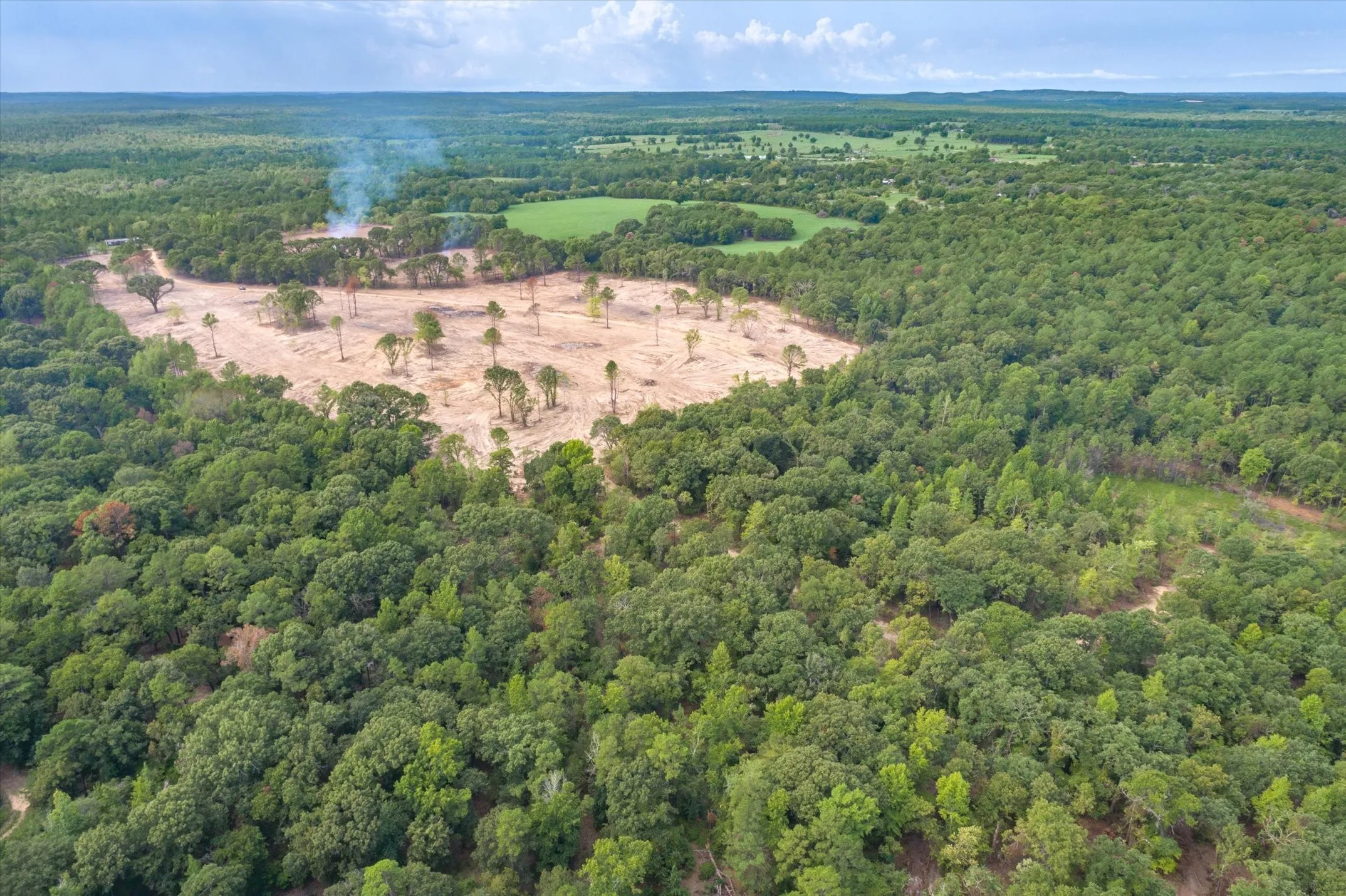 Expansive land parcel featuring cleared areas and dense tree coverage