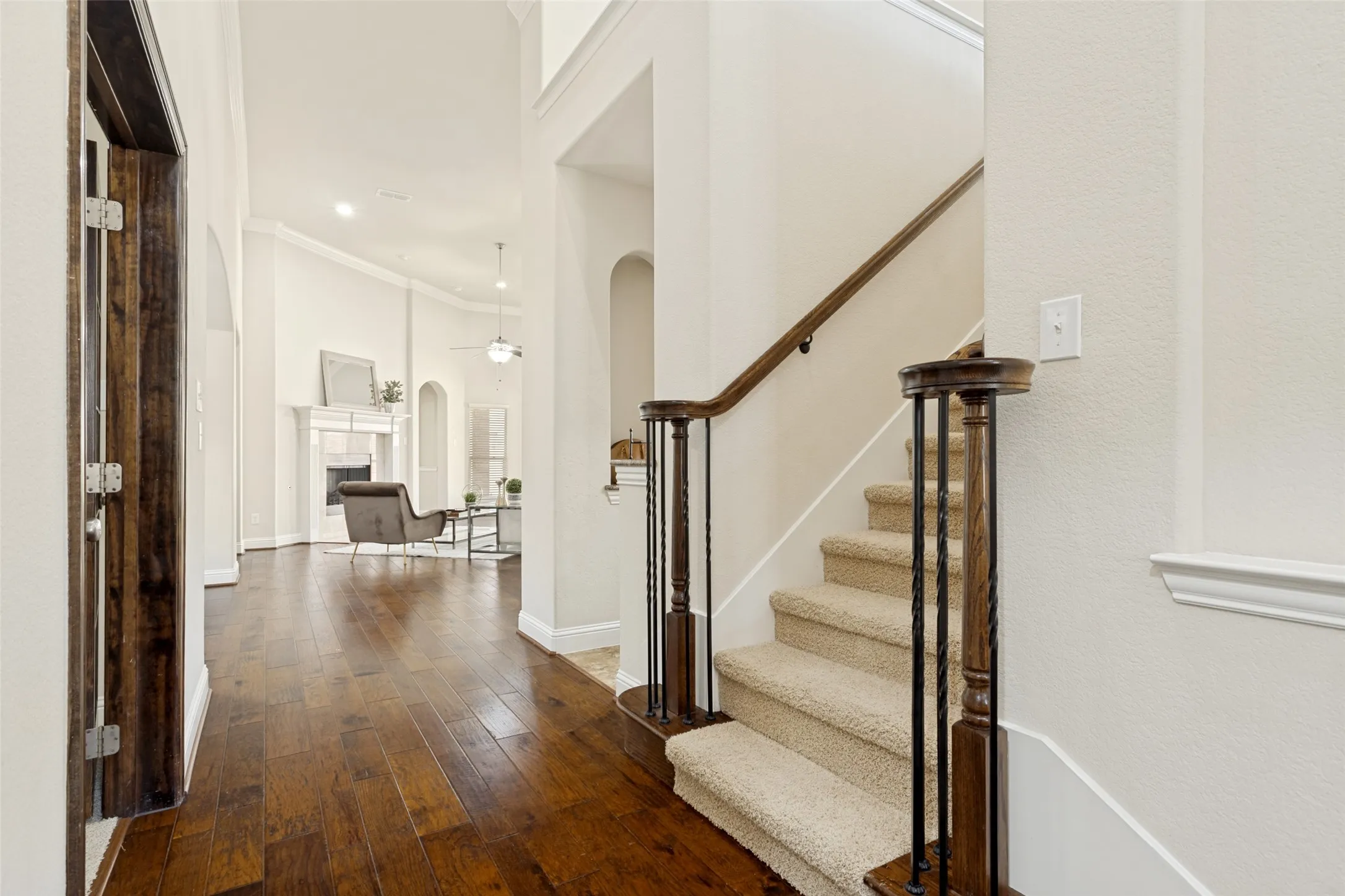 Stairs leading to upstairs game room, a bedroom and bath