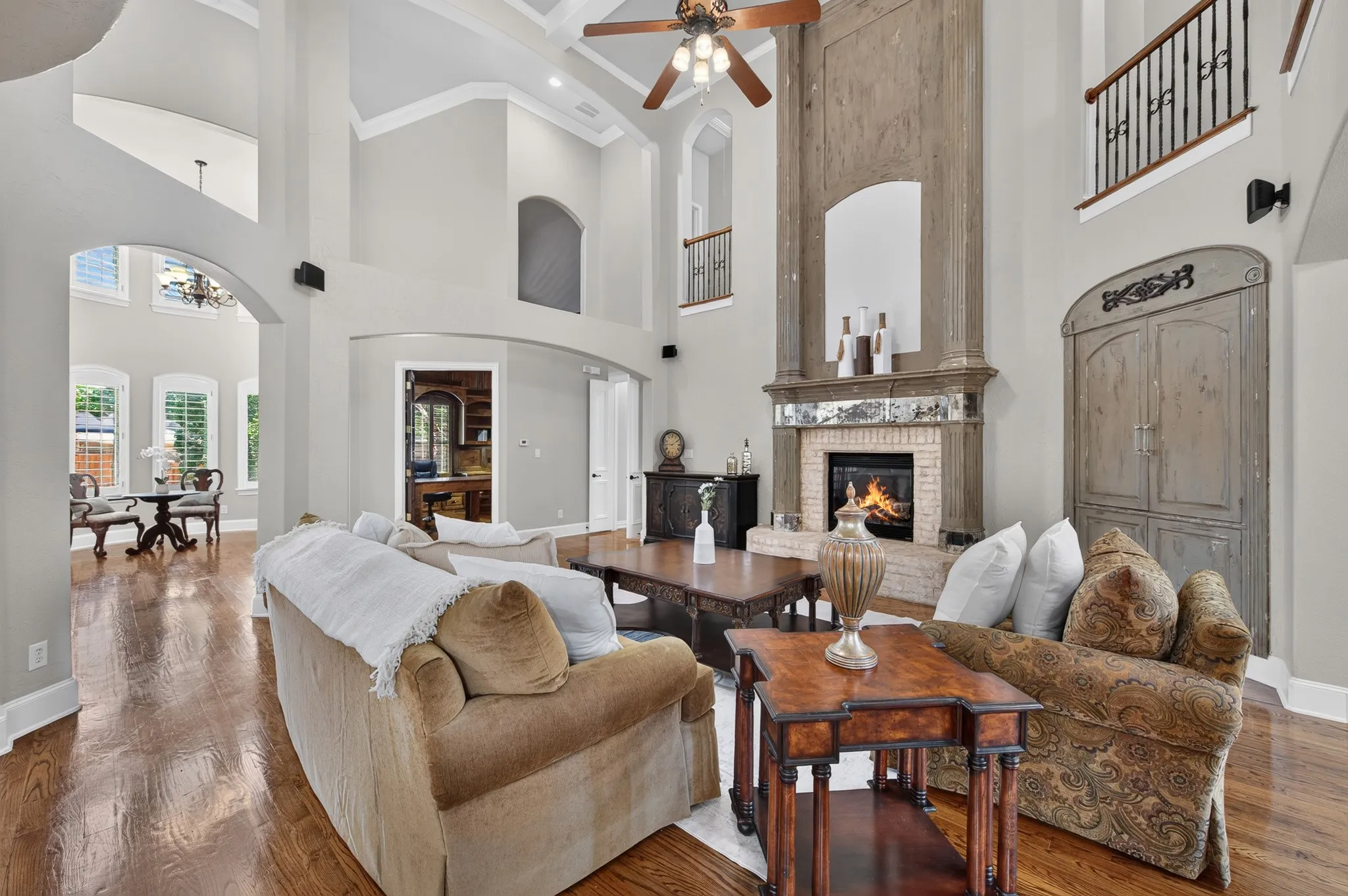 Very large, Open family room complete with fireplace and built in cabinet for storage or to hide a Tv!