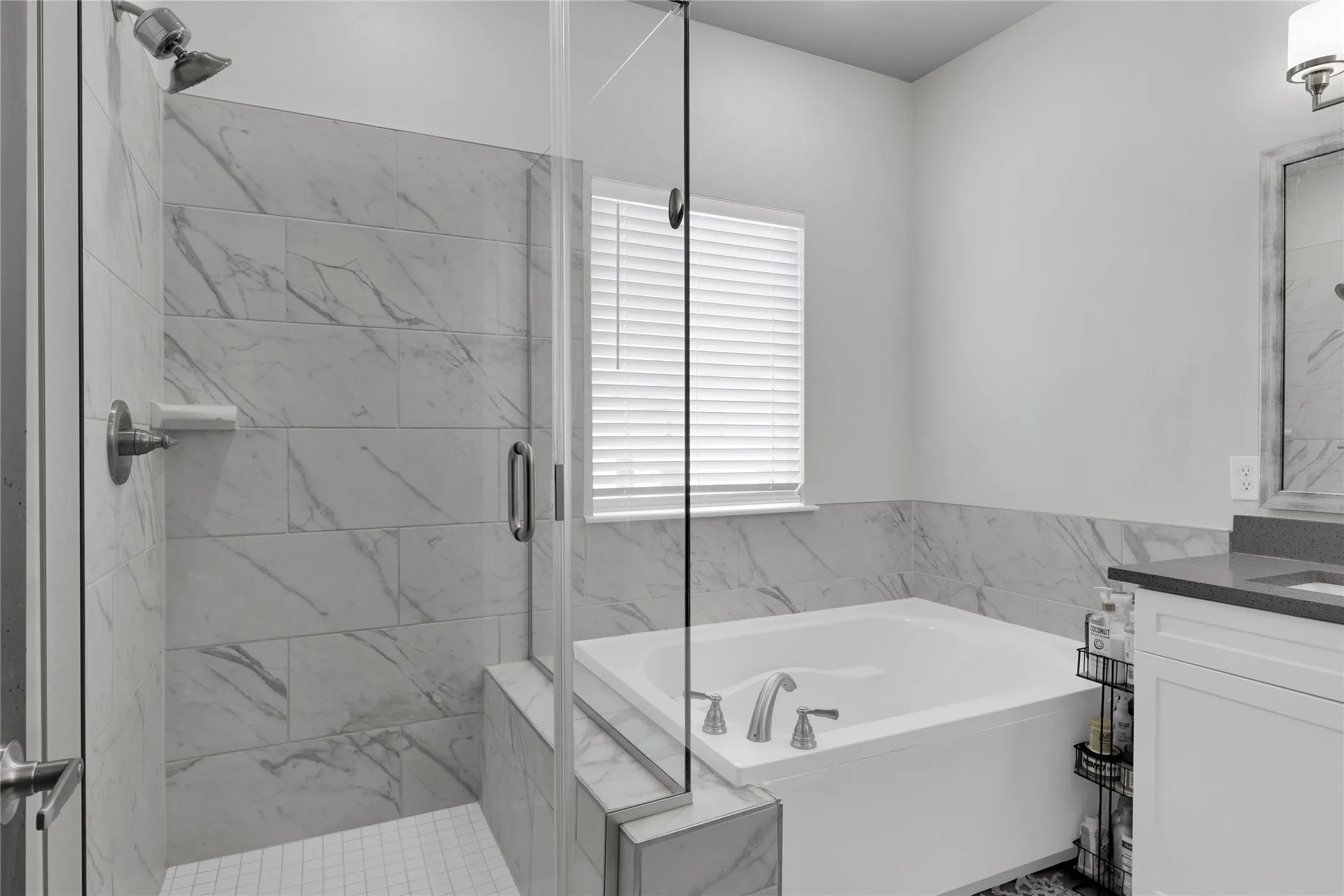 Large shower with separate garden tub