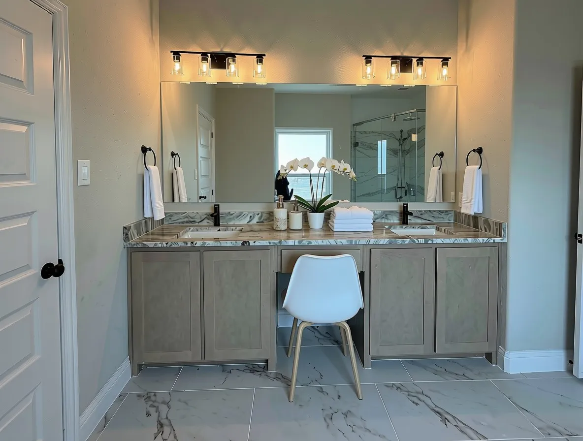 Dual vanity with pleanty of room to share