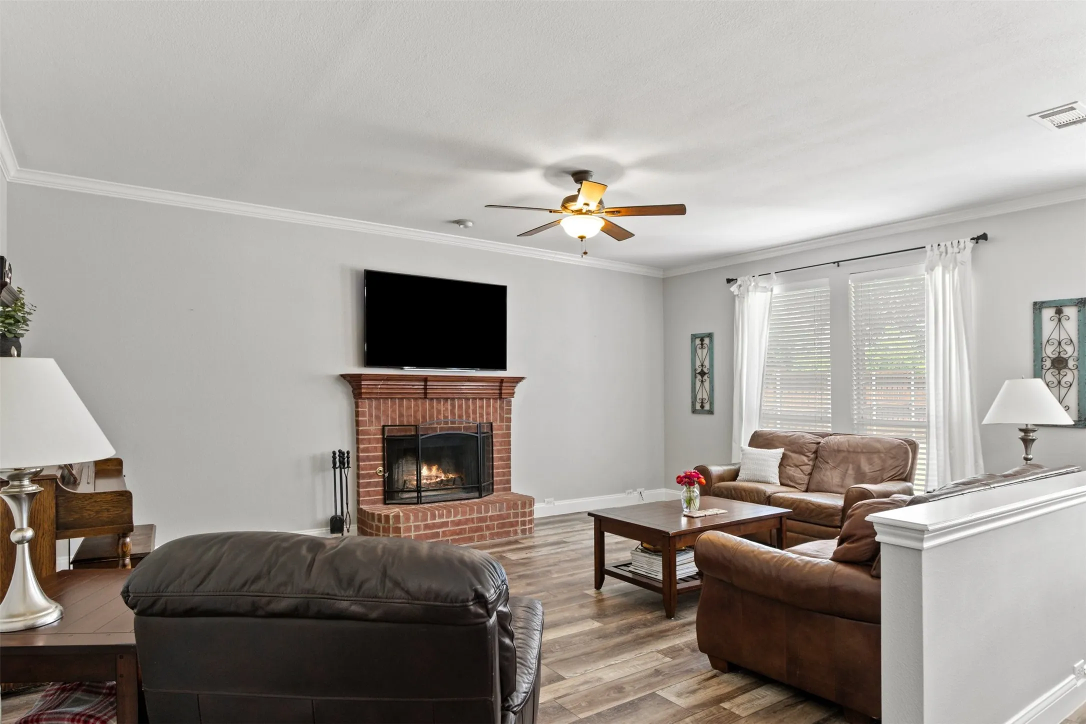 Family Room with Brick Fireplace
