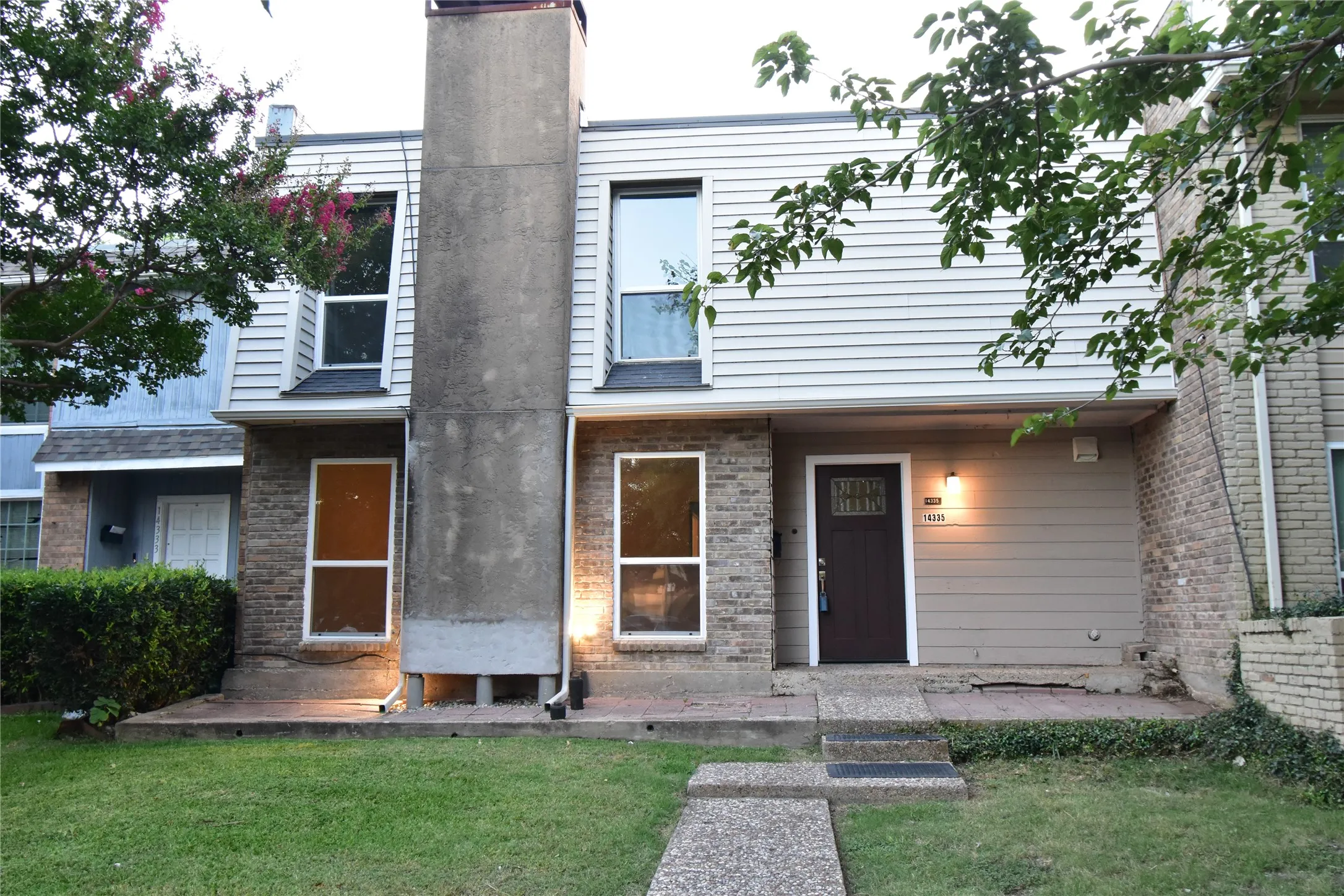 Evening view of front elevation
