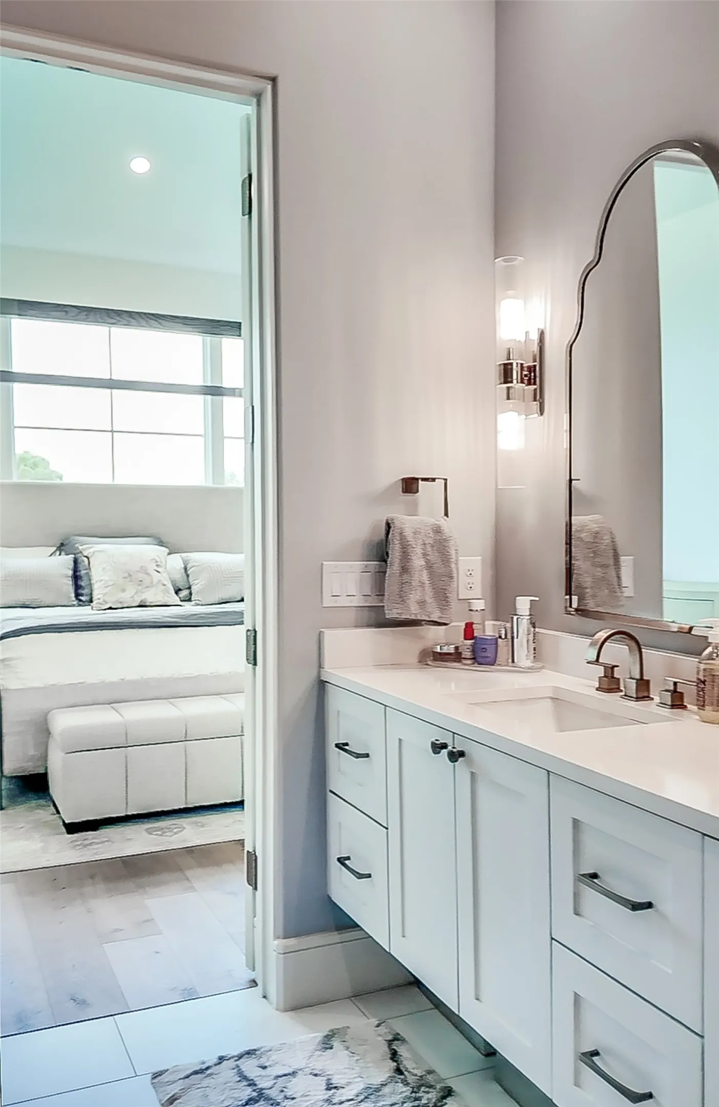 Designer mirrors and sophisticated lighting