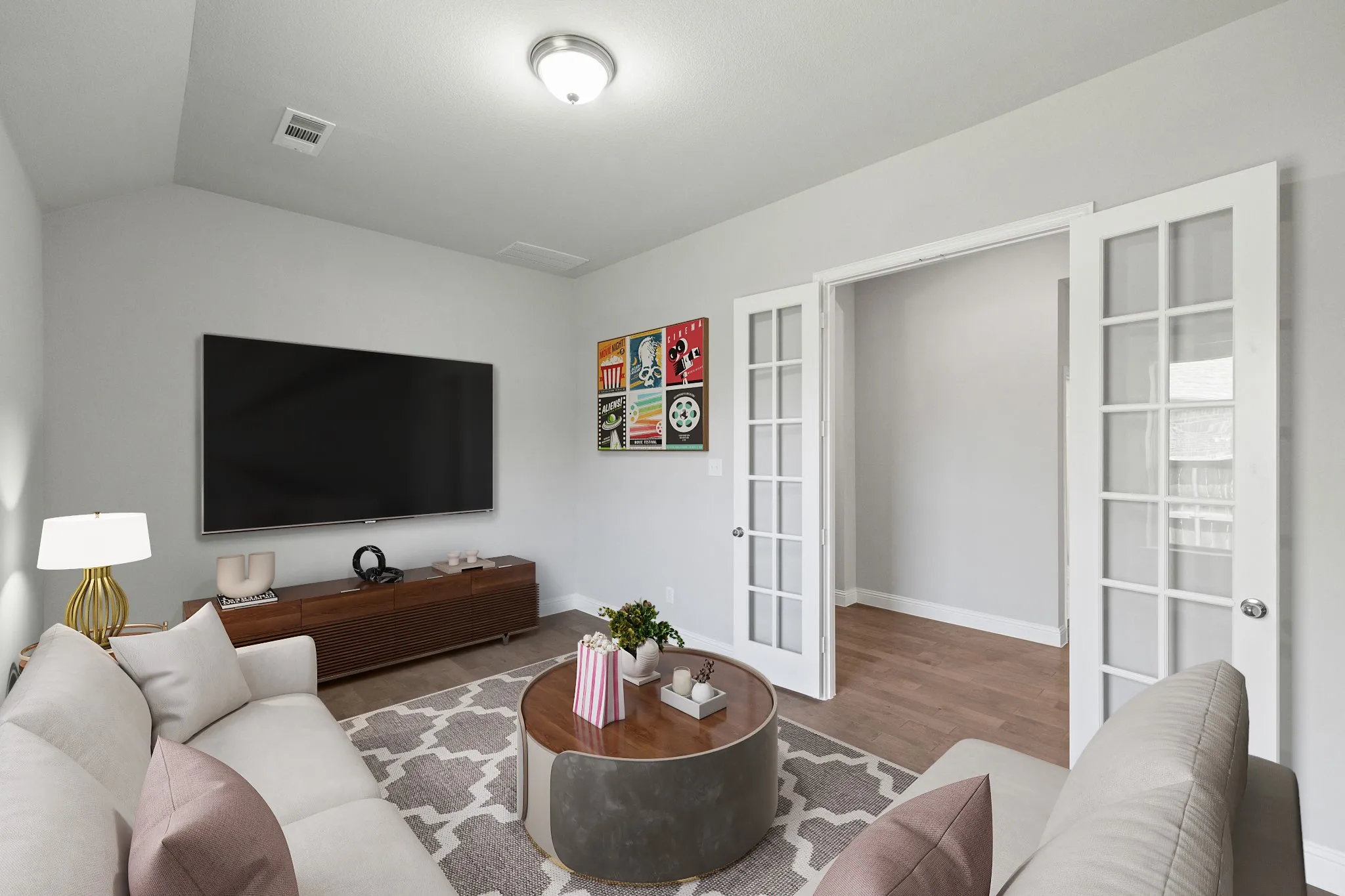 Spacious entertainment room along corridor, virtually staged. Could be used as a study, playroom, media room, whatever your heart desires!
