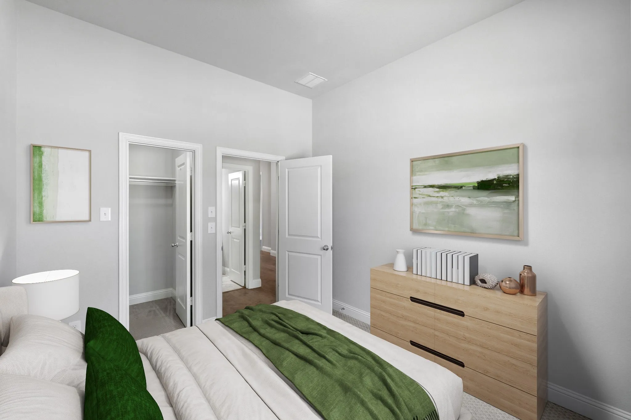 Guest bedroom at the front of the home, virtually staged.