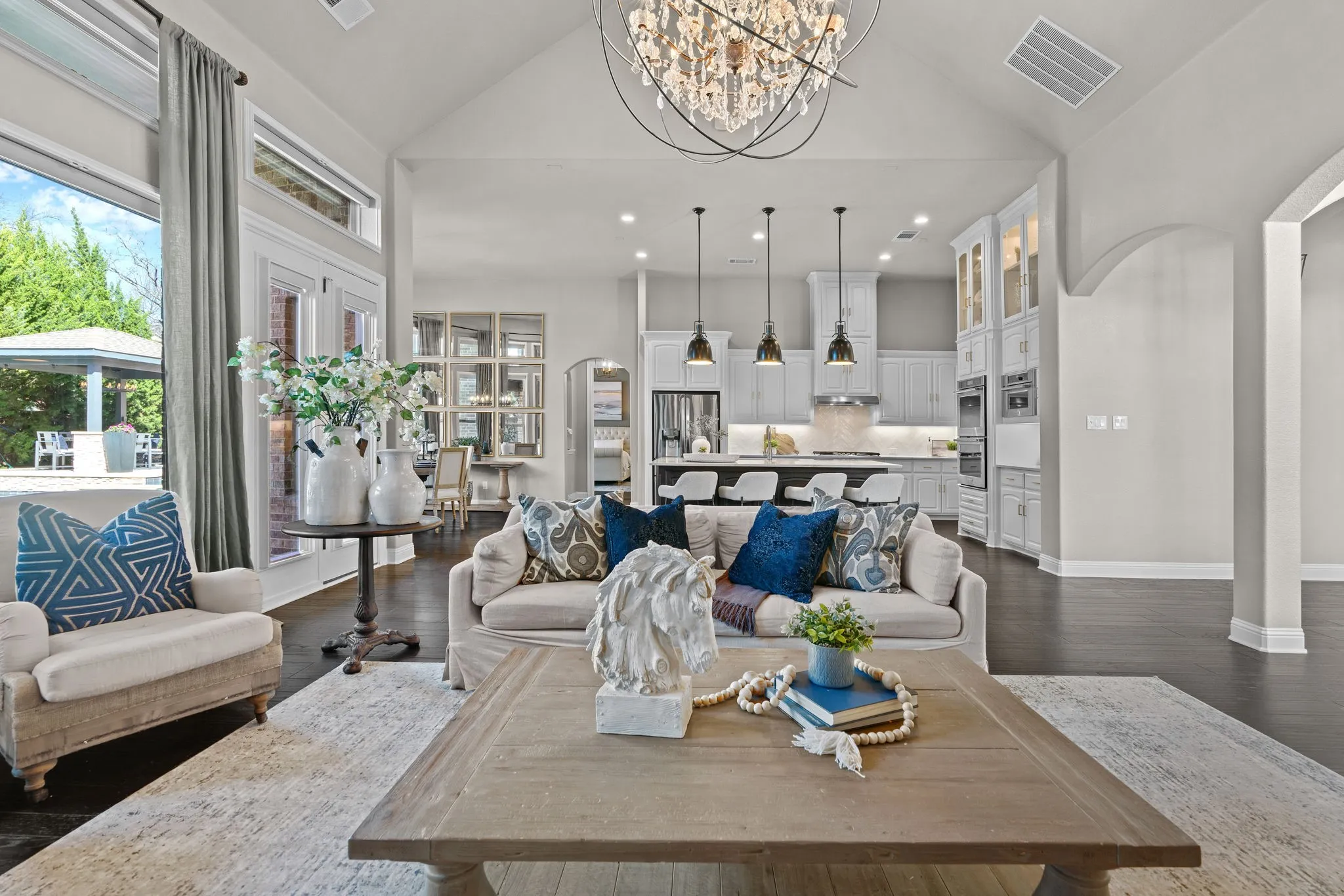 Vaulted ceilings and designer lighting