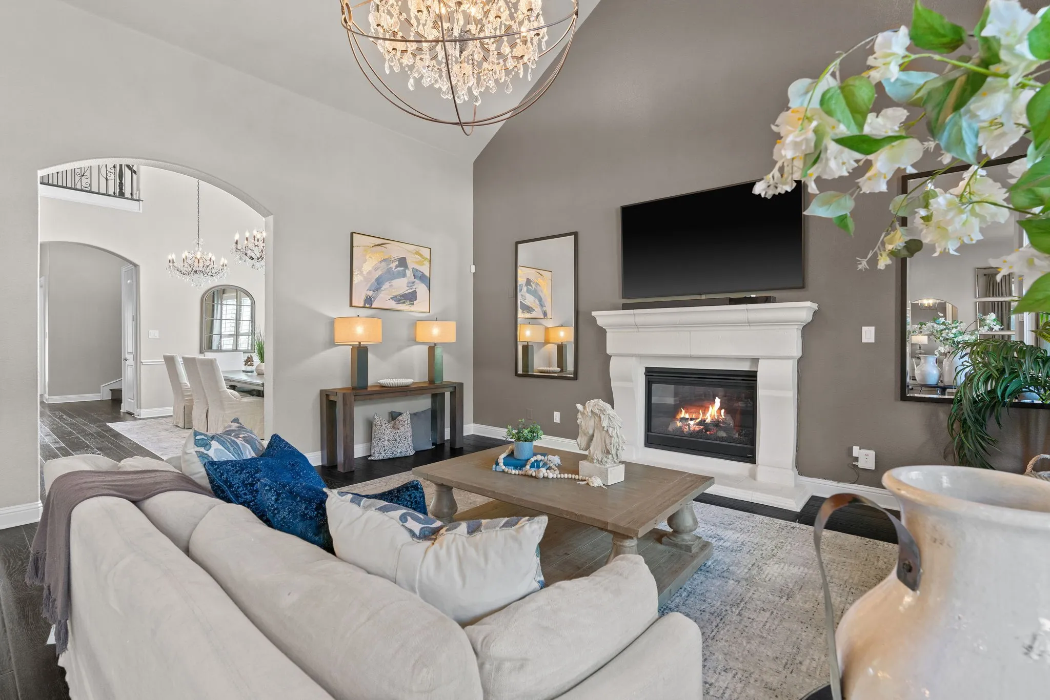 Open Livng Space with gas fireplace feature