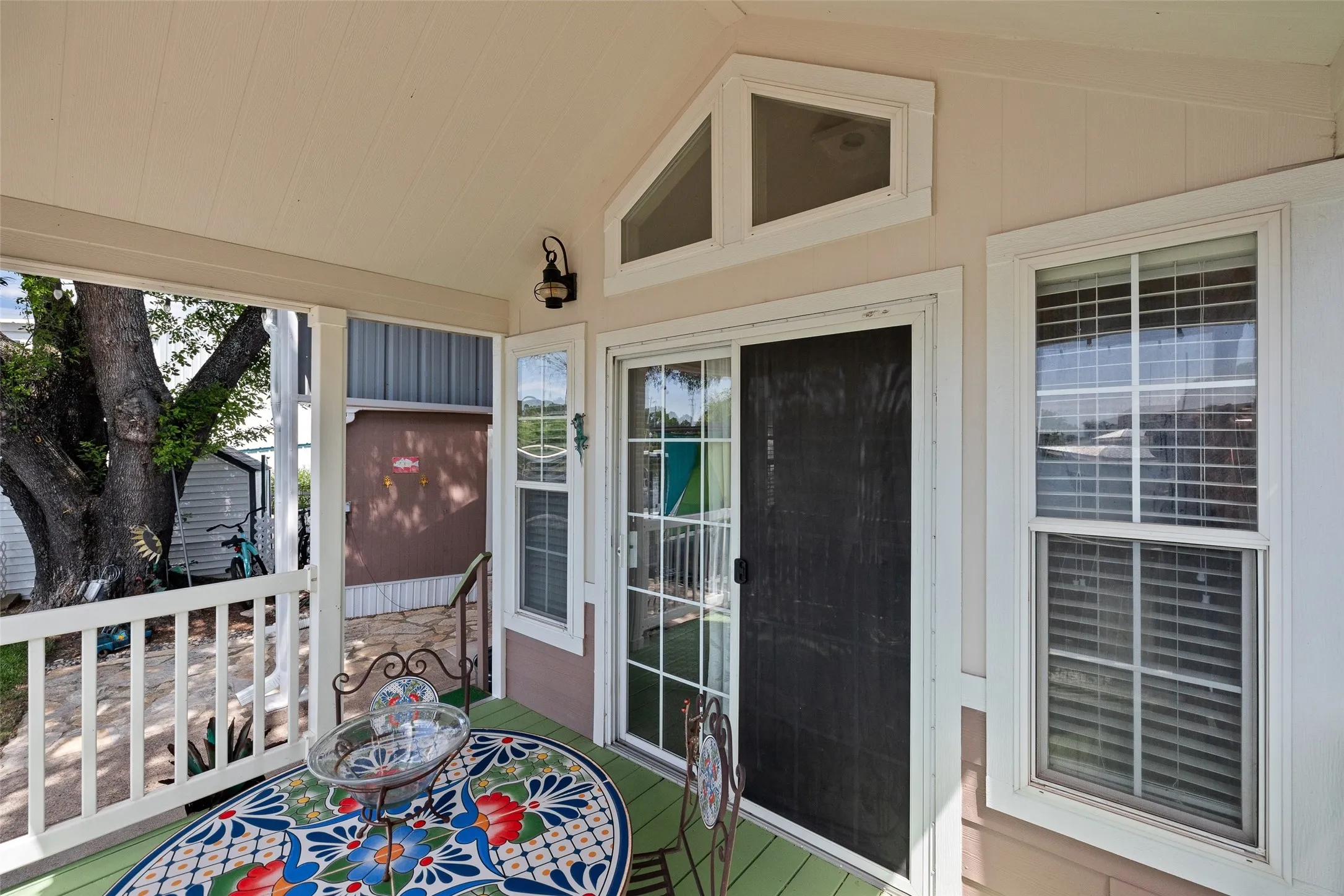 Galley kitchen to living room and side door