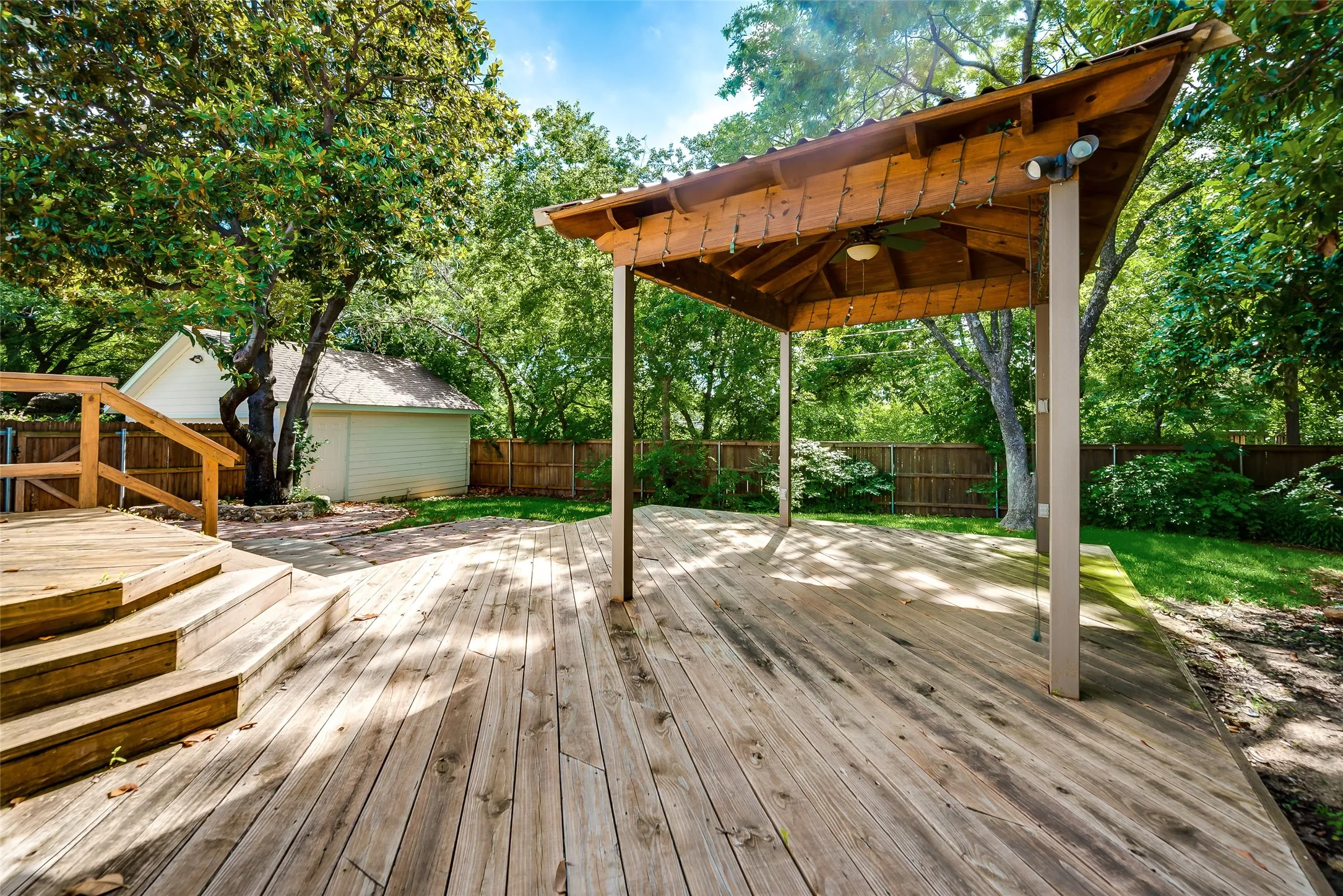 Large Private Backyard with Deck and Pergola
