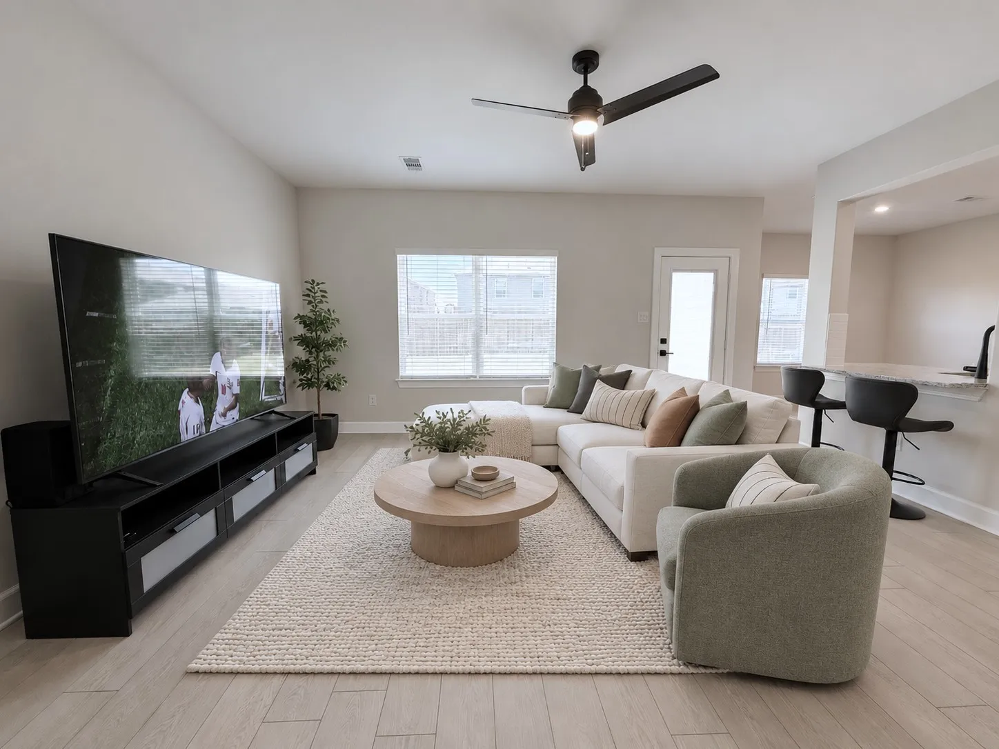 virtually staged to show potential furniture arrangemen