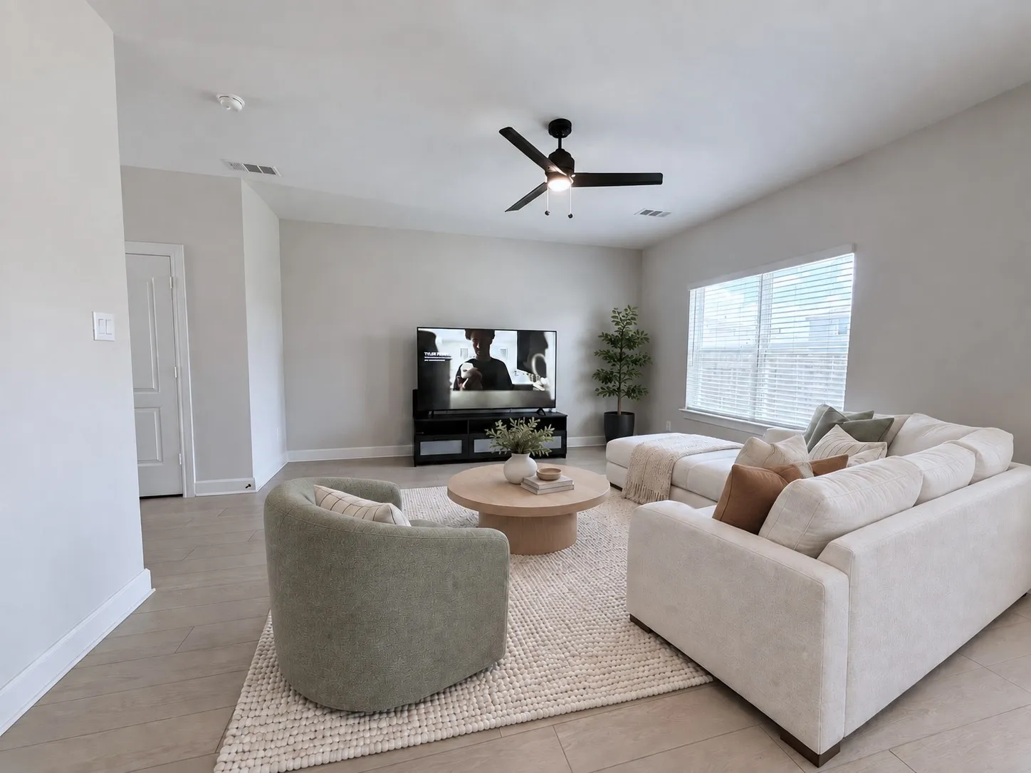virtually staged to show potential furniture arrangemen