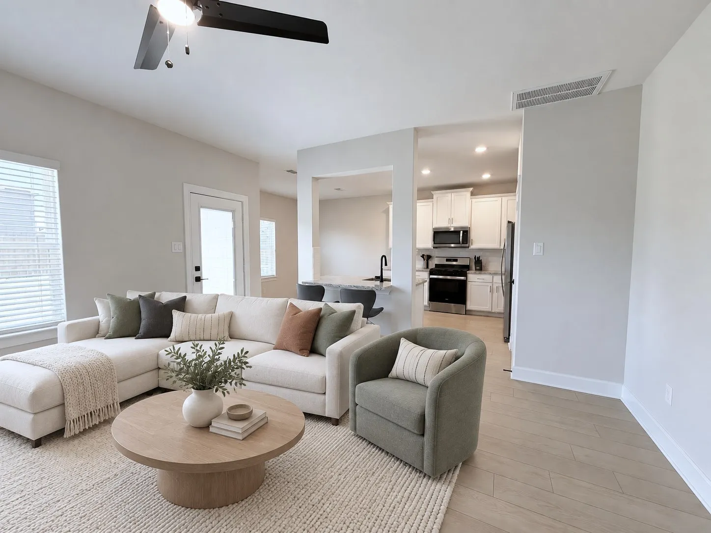 virtually staged to show potential furniture arrangemen