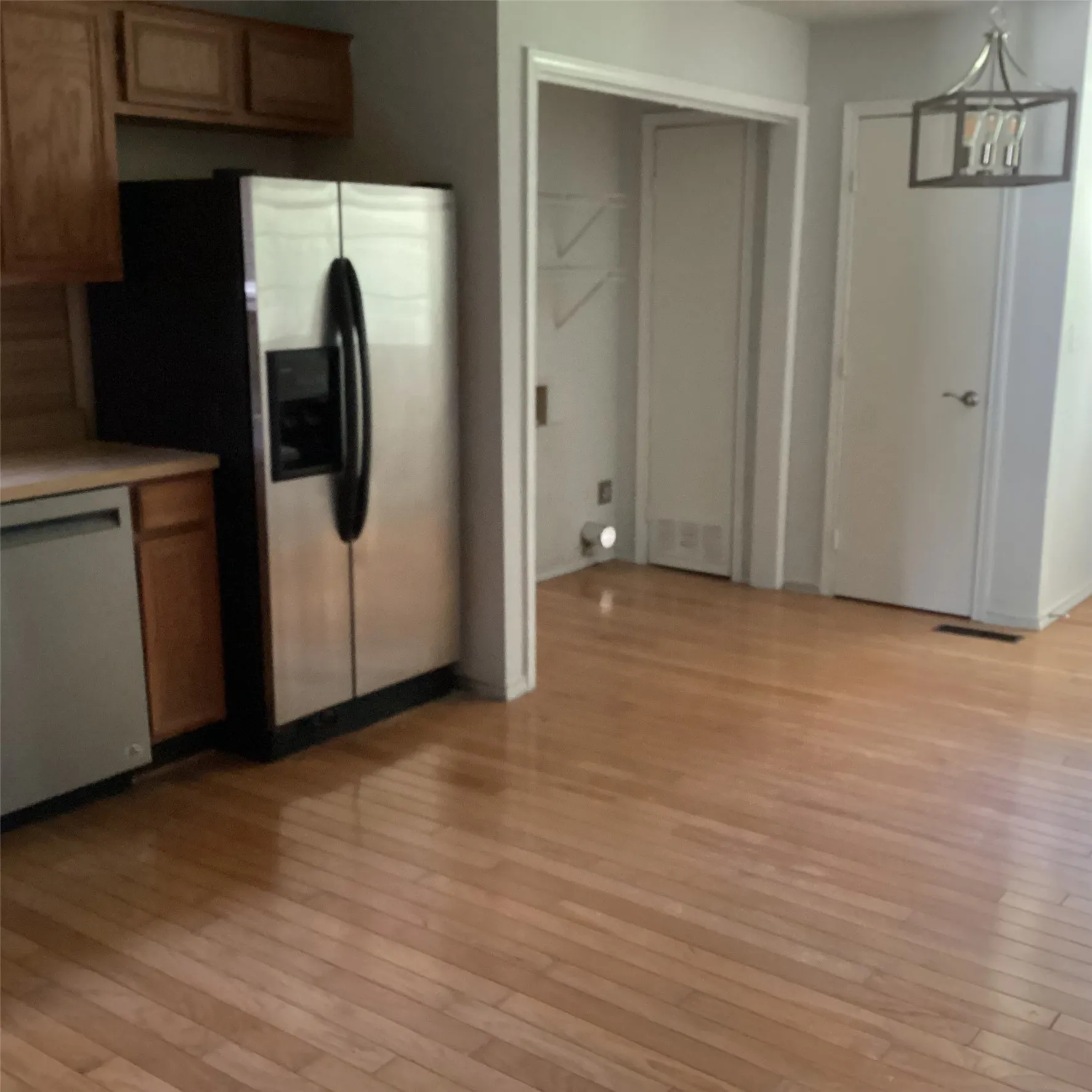 Wood flooring in kitchen.