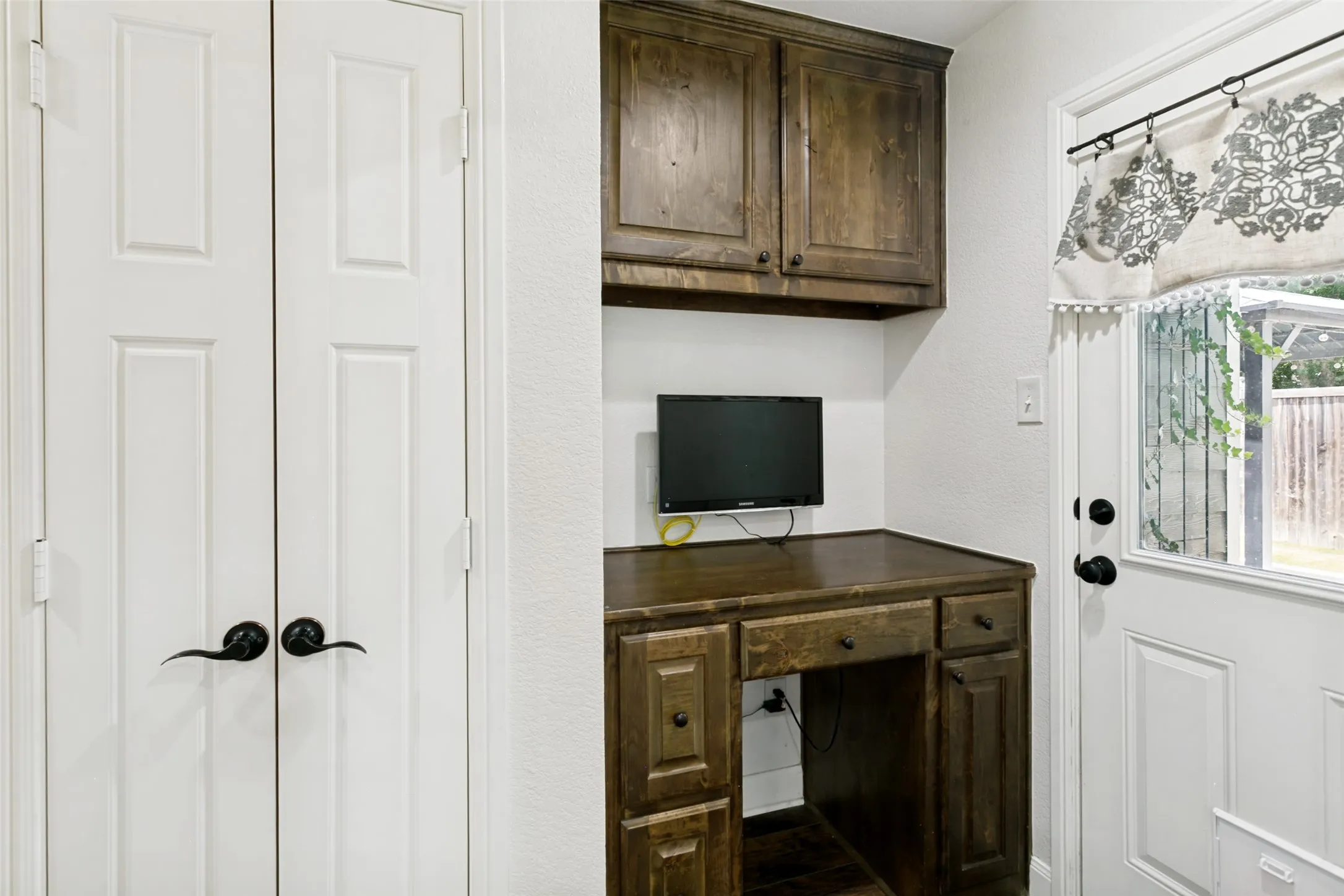 Rear entry with built in desk