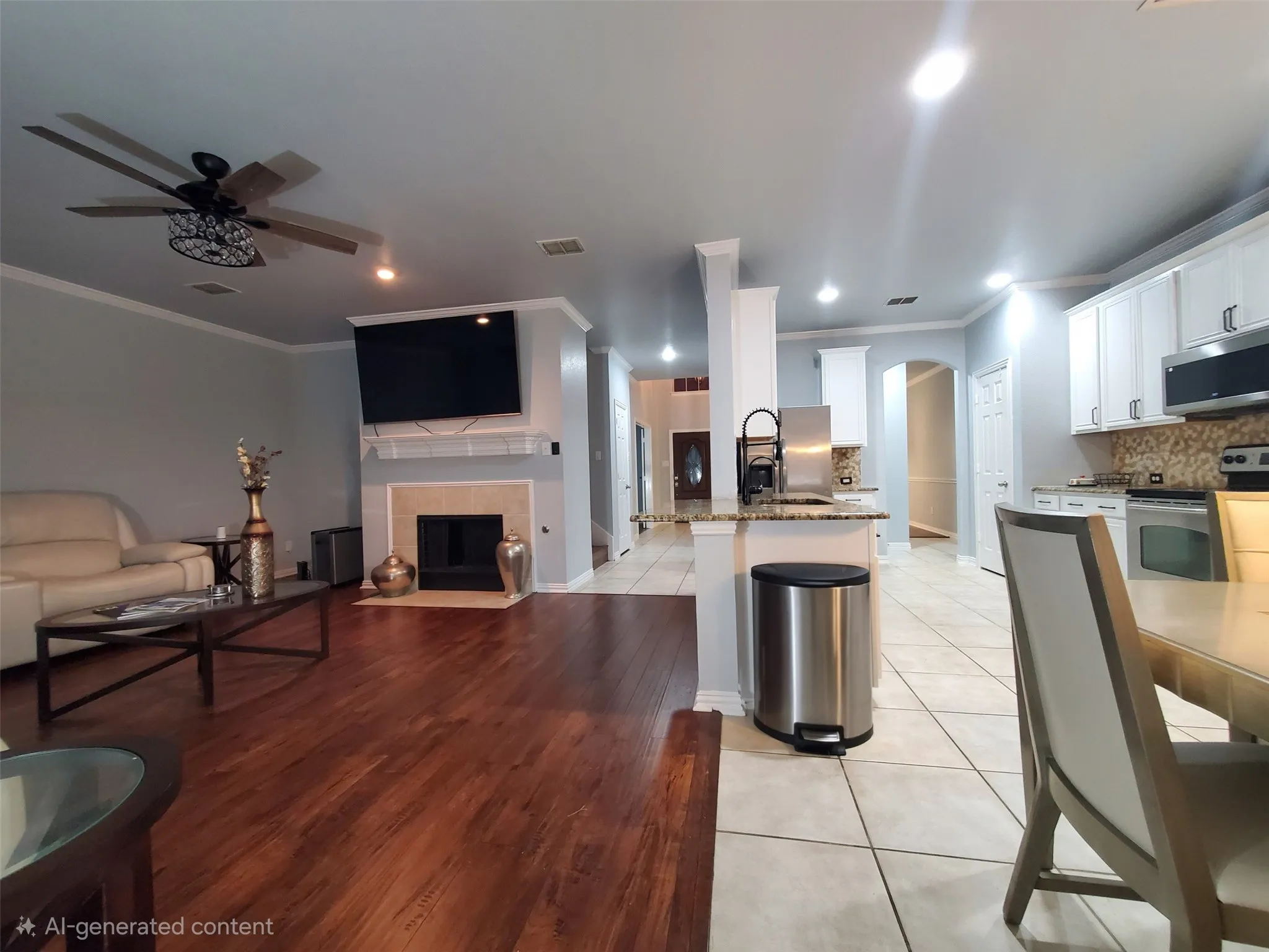 Living room and eat in in kitchen.