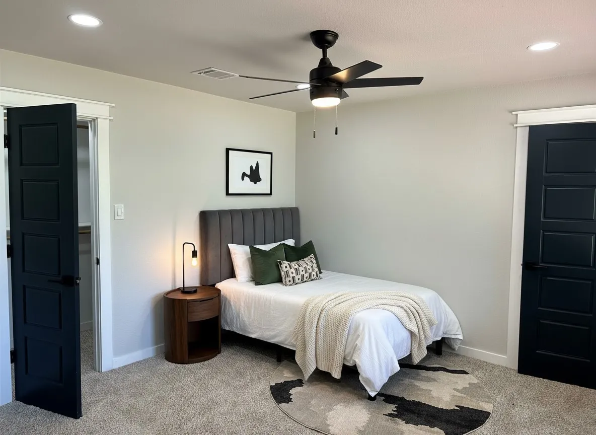 Virtually Staged Bedroom with recessed lighting, carpet floors, and ceiling fan,  Imagine the possibilities!