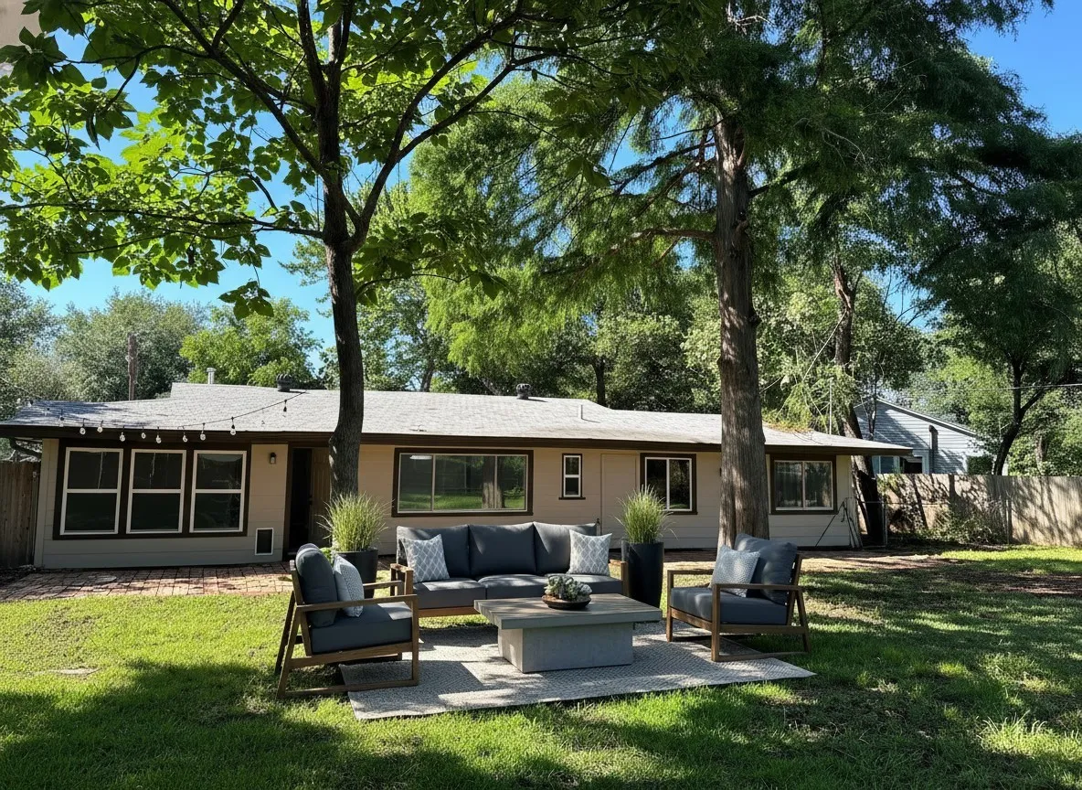 Virtually Staged Back of property featuring a patio and outdoor furniture  Imagine the possibilities!