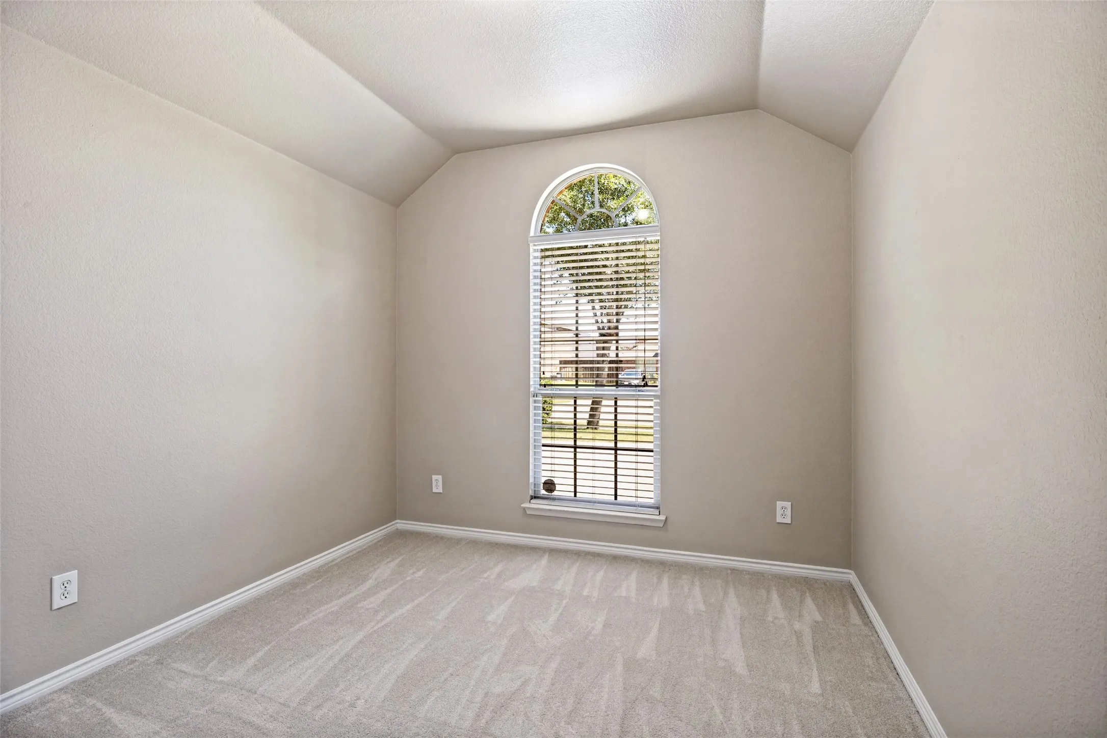 Arch-top window featuring horizontal blinds