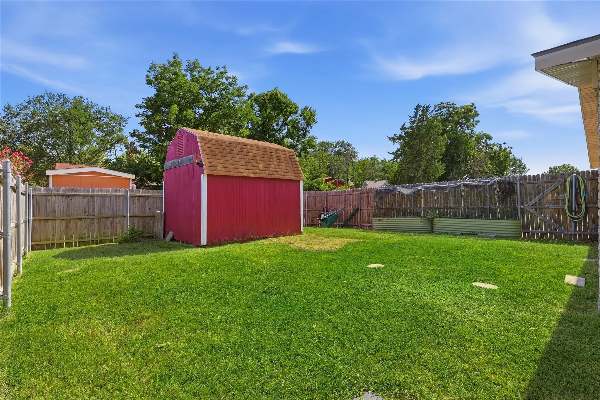 An 8x16 standalone storage shed fully equipped with electricity for tools and projects.